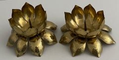 1960s Brass Lotus Flower Candleholders Set