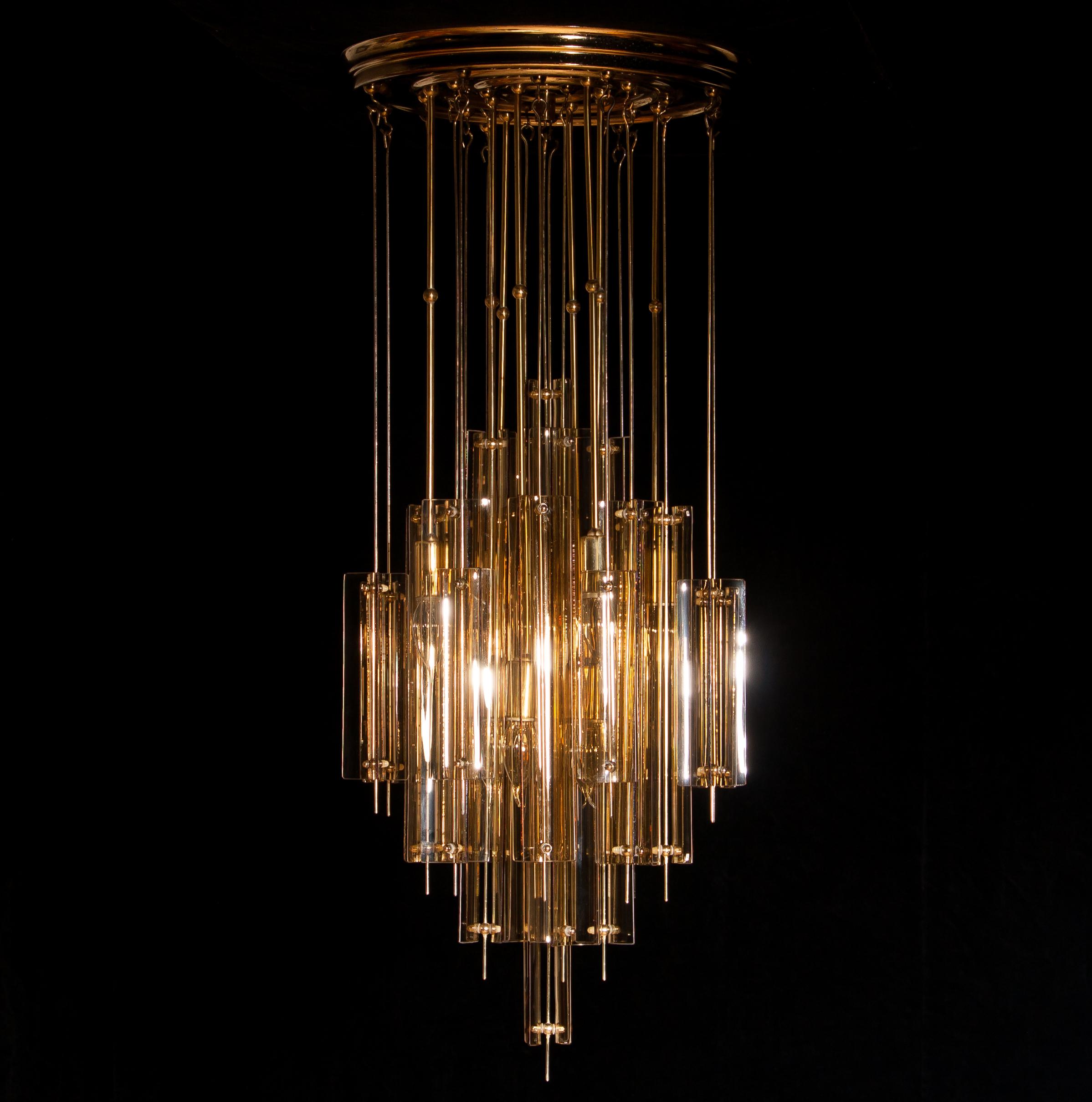 1960s, Brass, Metal and Fumé Glass Chandelier in the Manner of Verner Panton 4