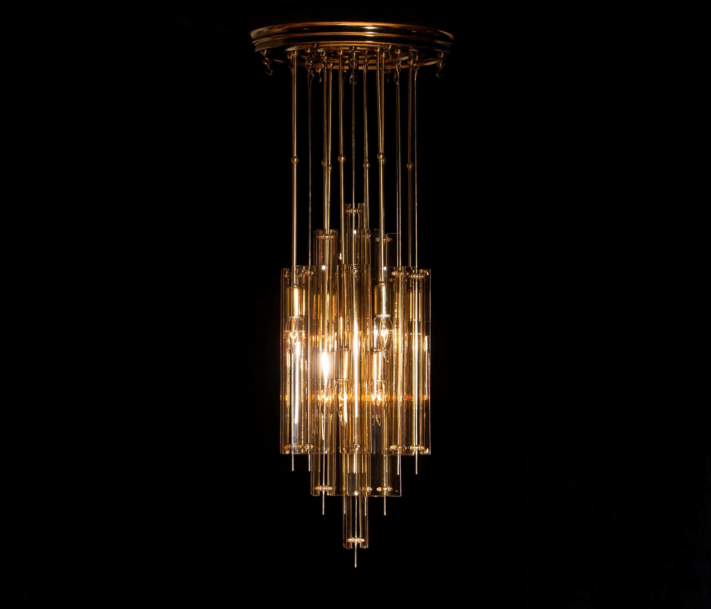 1960s, Brass, Metal and Fumé Glass Chandelier in the Manner of Verner Panton 7