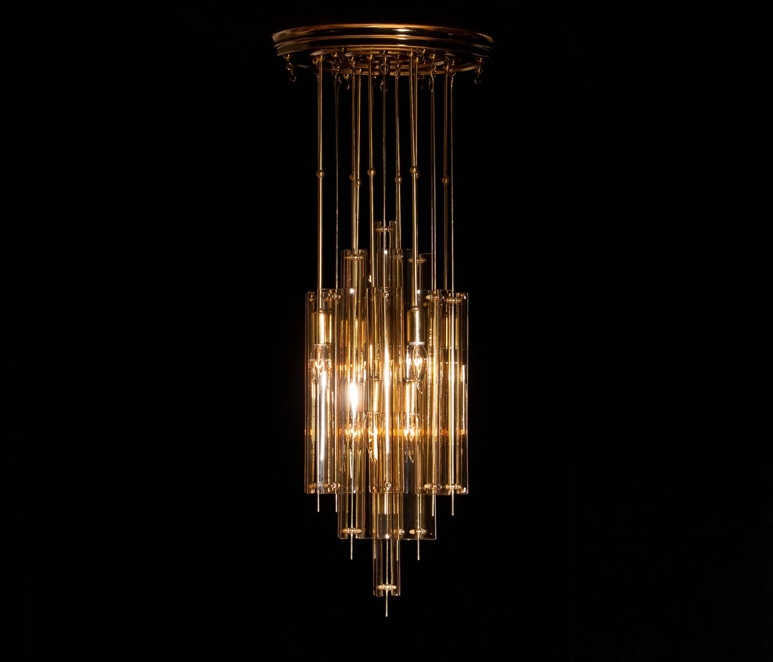 1960s Brass, Metal and Fumé Glass Chandelier in the Manner of Verner Panton 7