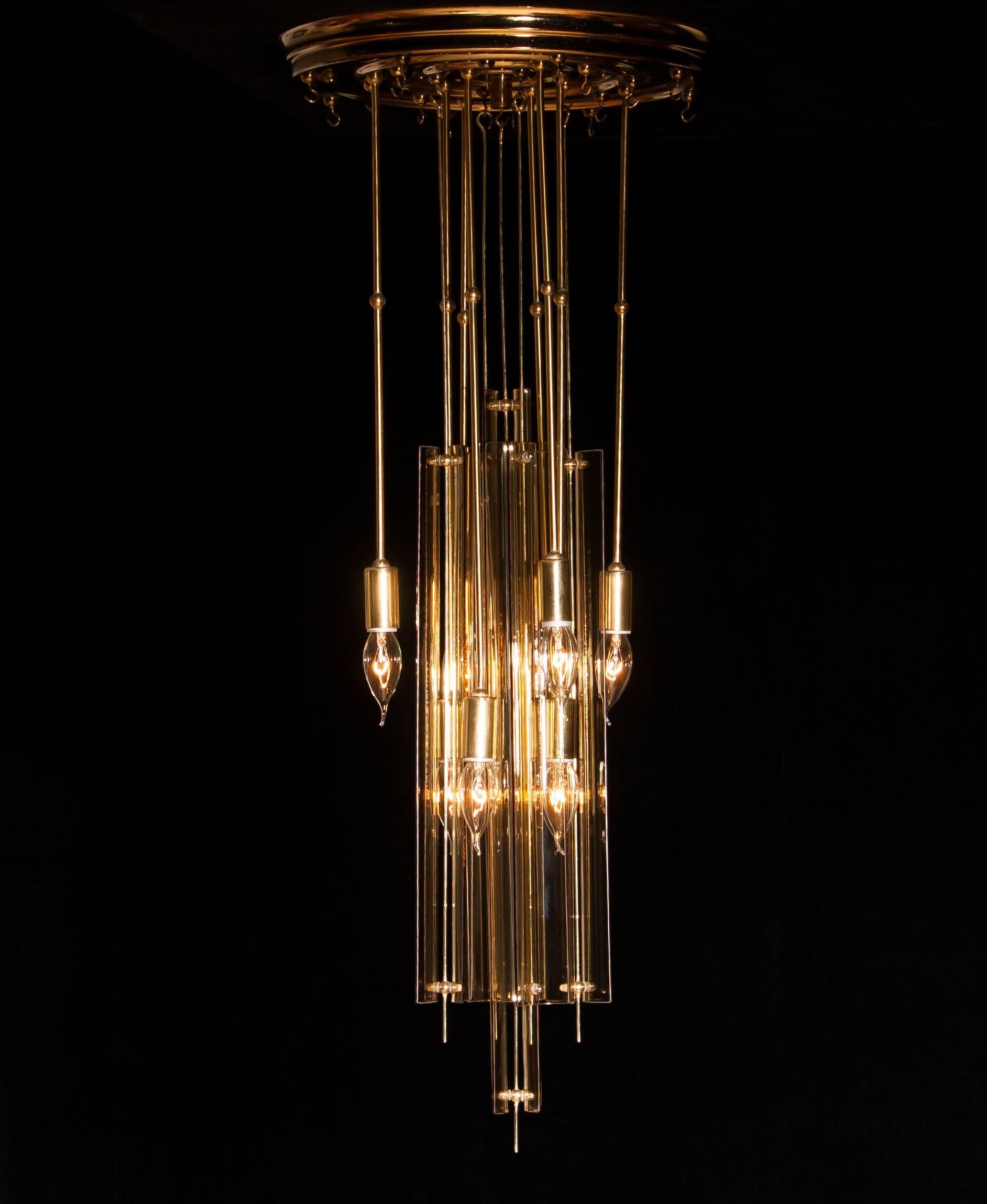 1960s Brass, Metal and Fumé Glass Chandelier in the Manner of Verner Panton 8