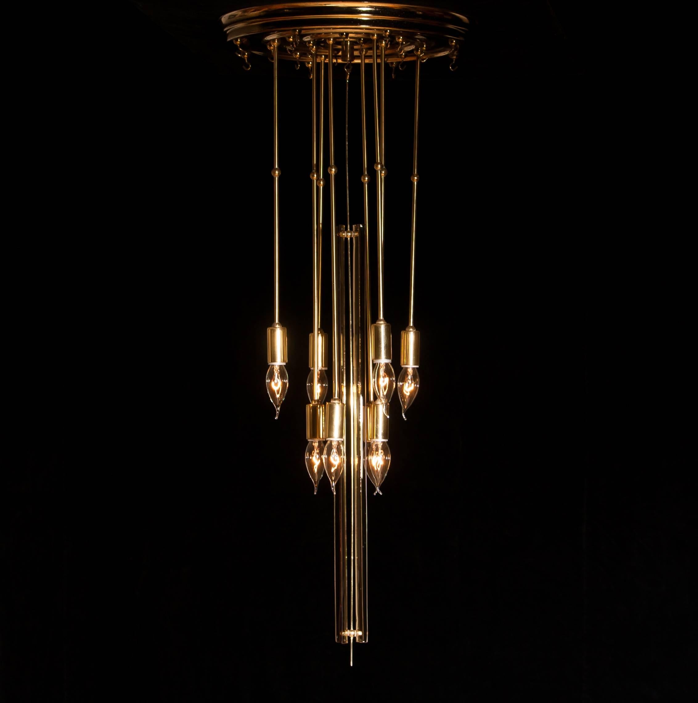 1960s Brass, Metal and Fumé Glass Chandelier in the Manner of Verner Panton 9