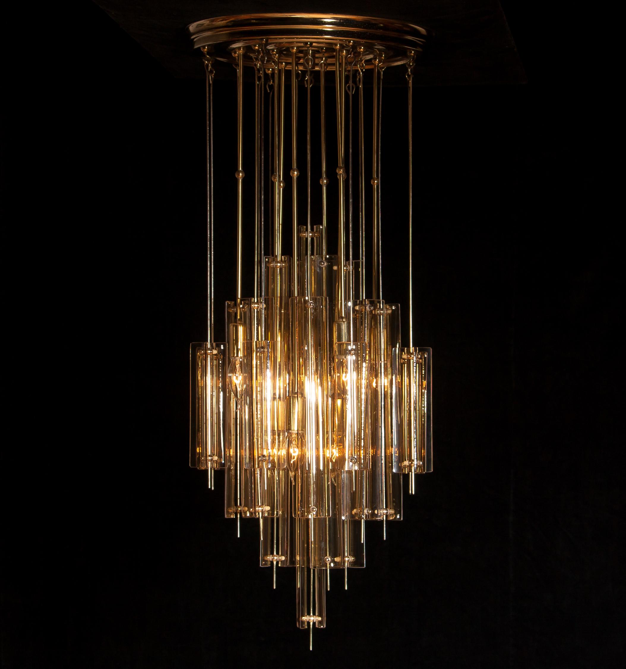 1960s, Brass, Metal and Fumé Glass Chandelier in the Manner of Verner Panton 2