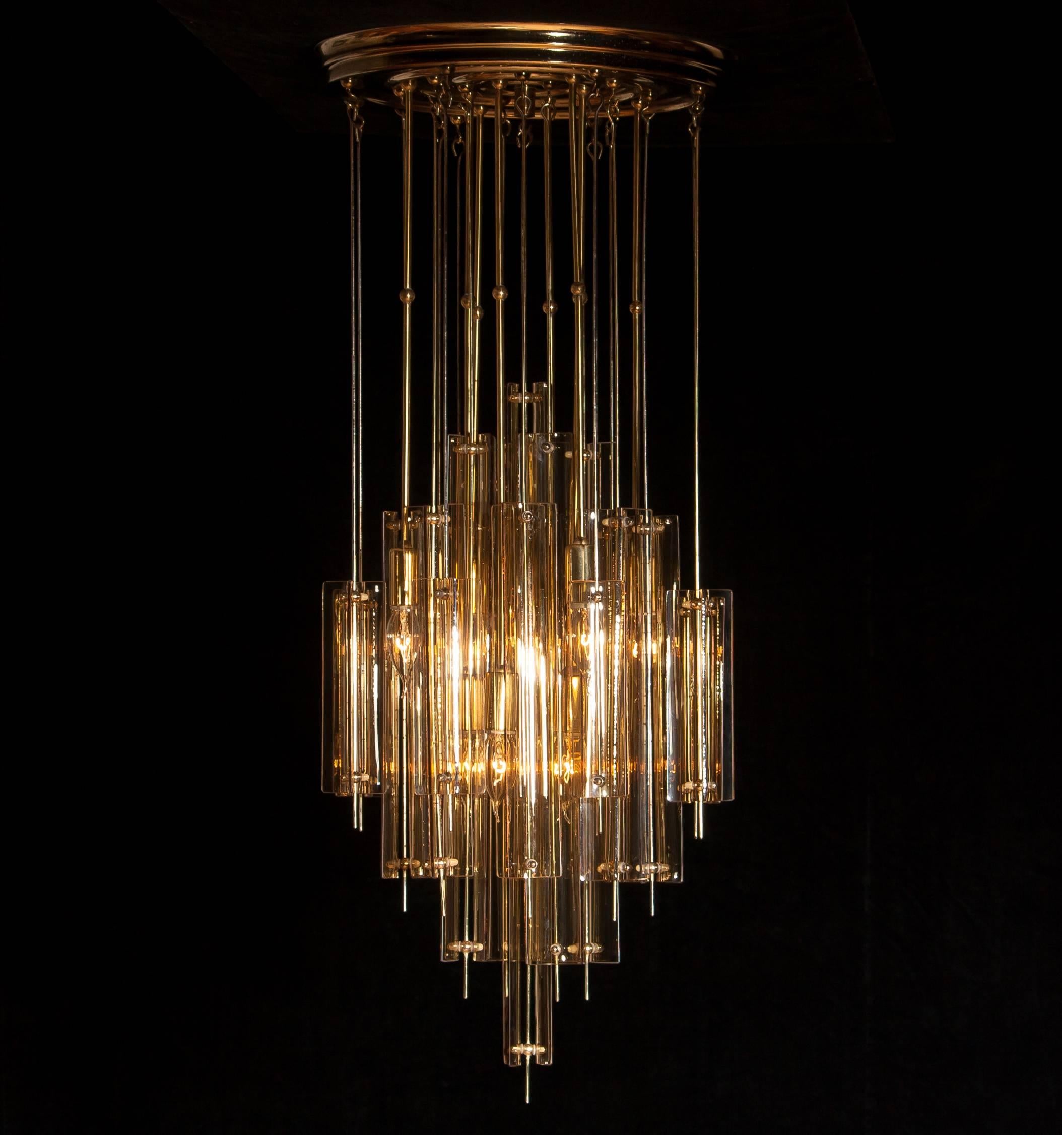 1960s Brass, Metal and Fumé Glass Chandelier in the Manner of Verner Panton 2