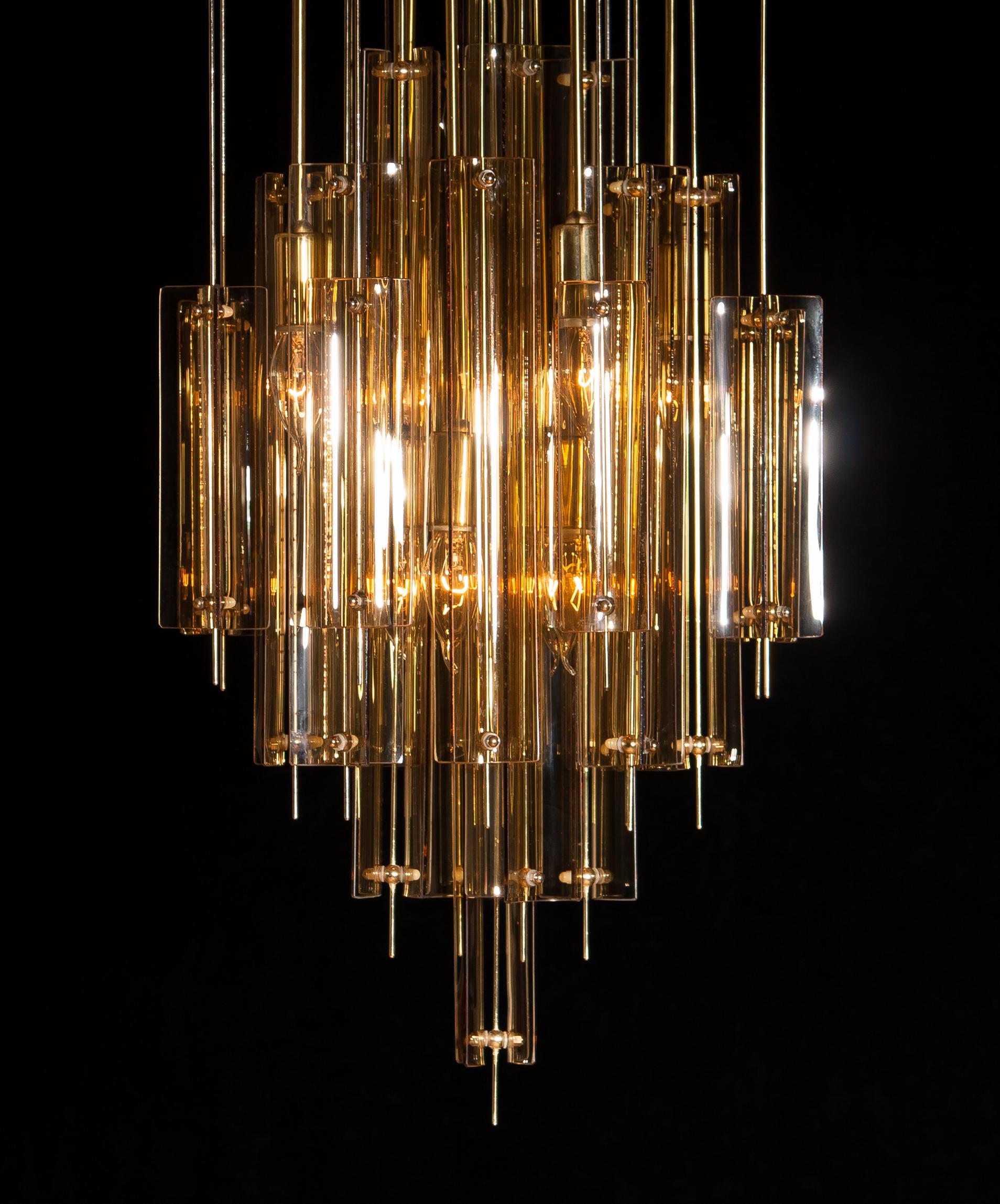 1960s, Brass, Metal and Fumé Glass Chandelier in the Manner of Verner Panton 3