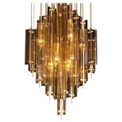 1960s, Brass, Metal and Fumé Glass Chandelier in the Manner of Verner Panton