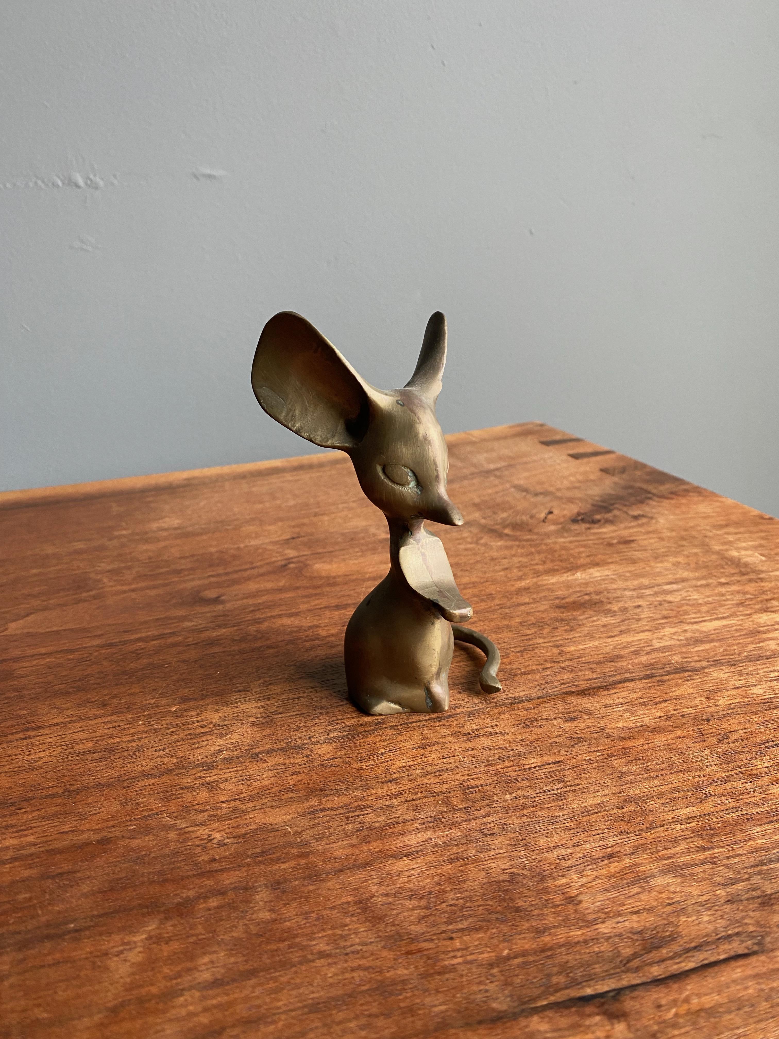 Hand-Crafted 1960s Brass Mouse Figurine