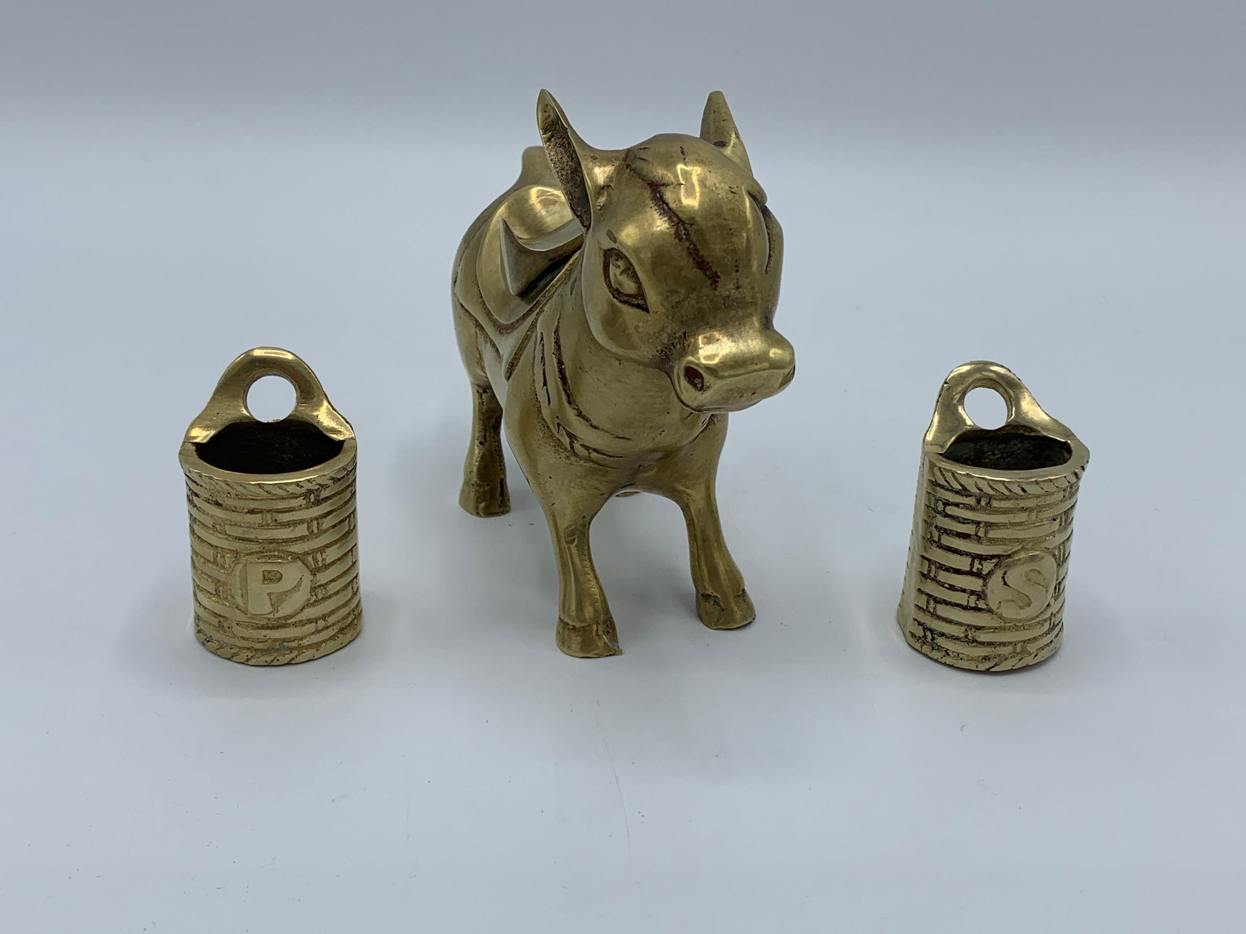 1960s Brass Mule with Saddle Bag Salt and Pepper Shaker Set 2