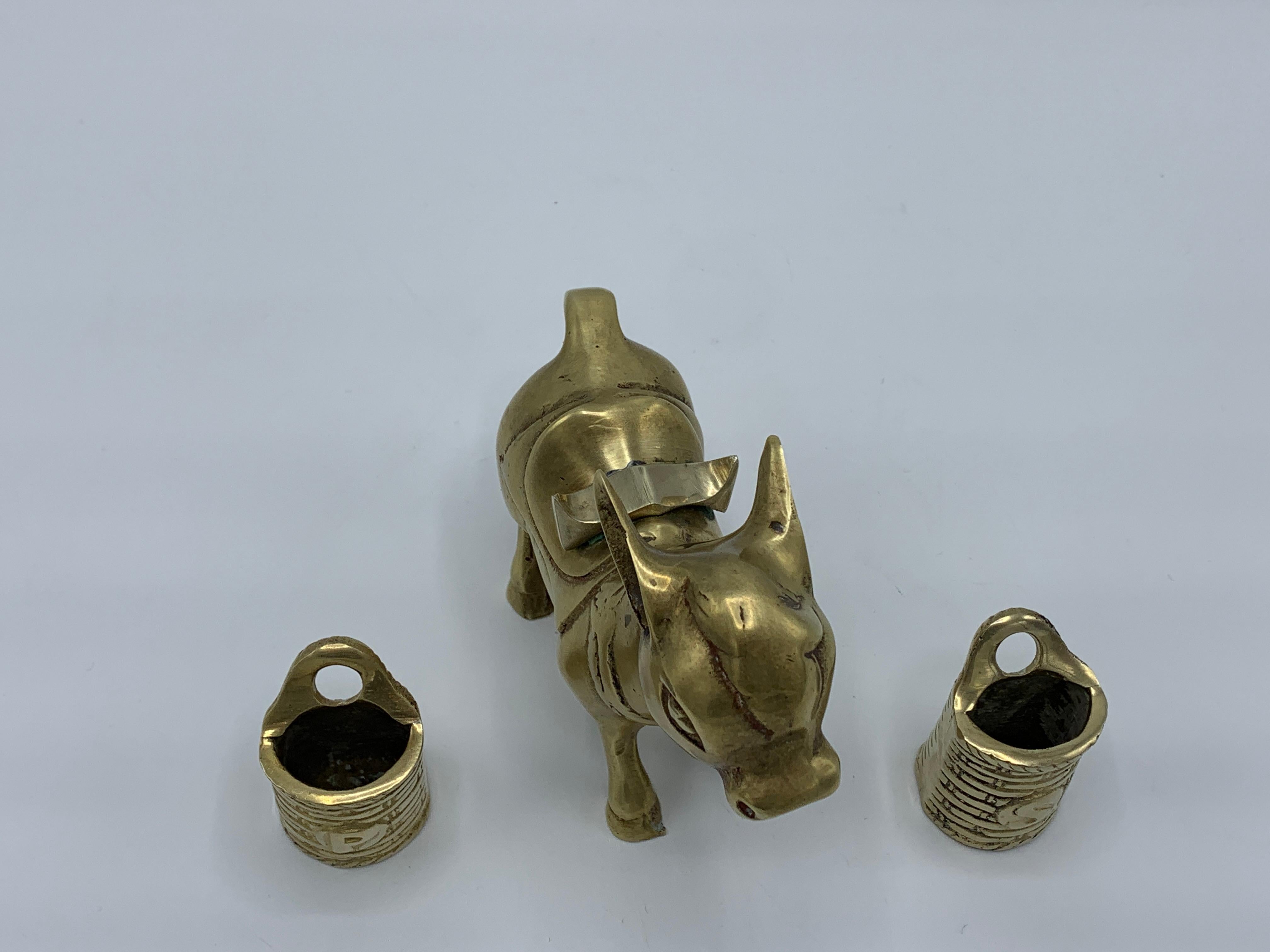 1960s Brass Mule with Saddle Bag Salt and Pepper Shaker Set 3