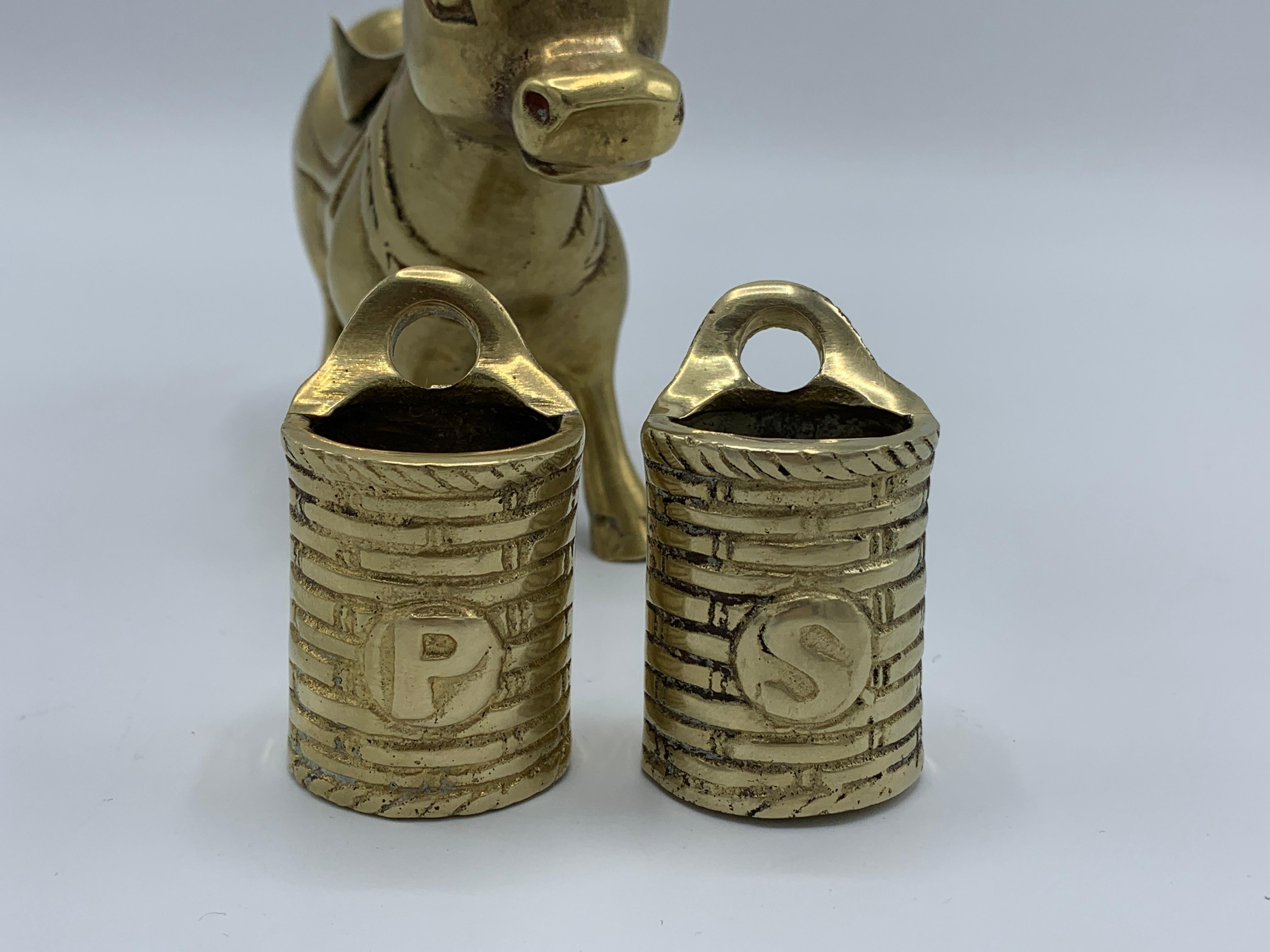 1960s Brass Mule with Saddle Bag Salt and Pepper Shaker Set 4