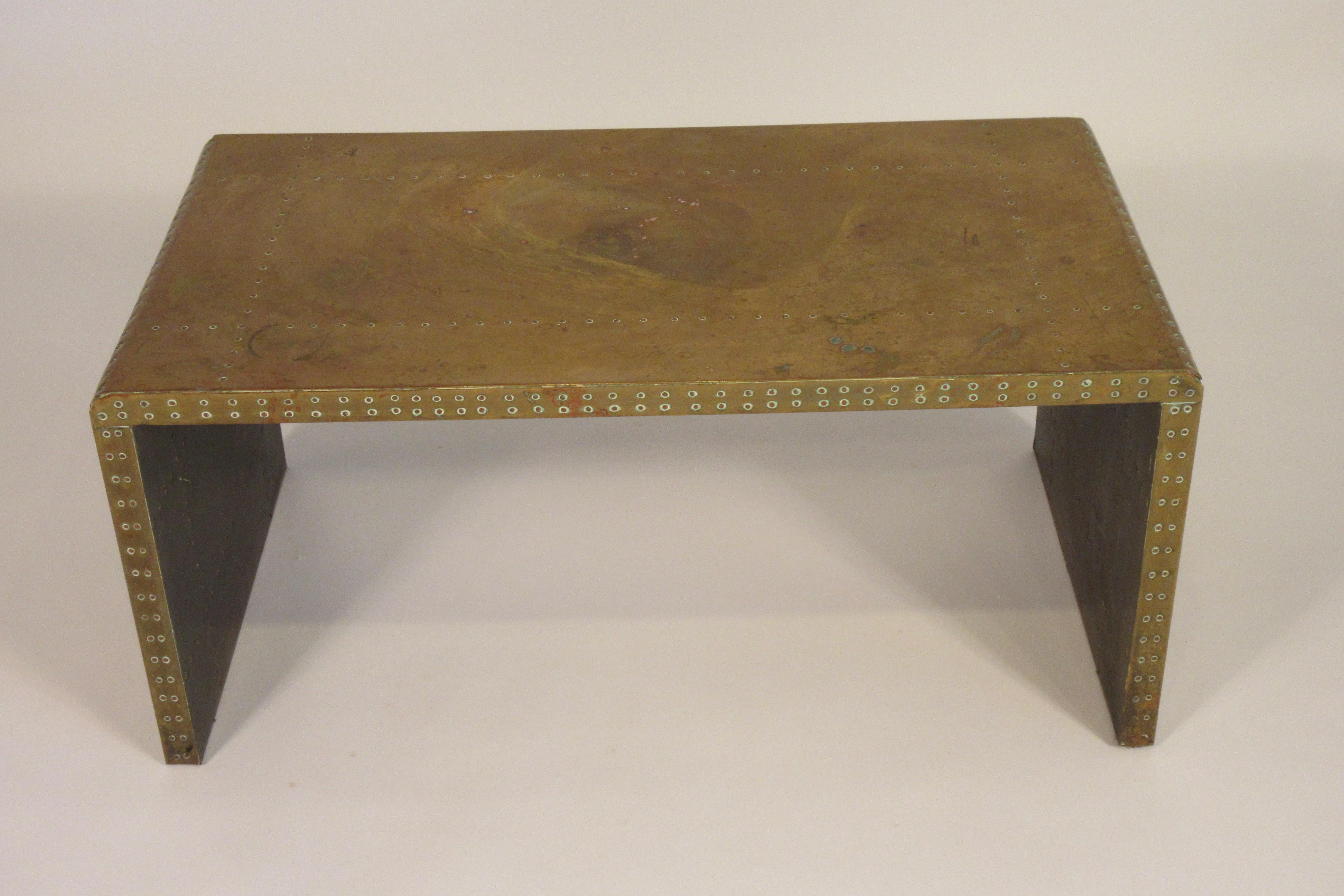 1960s brass nailhead coffee table.