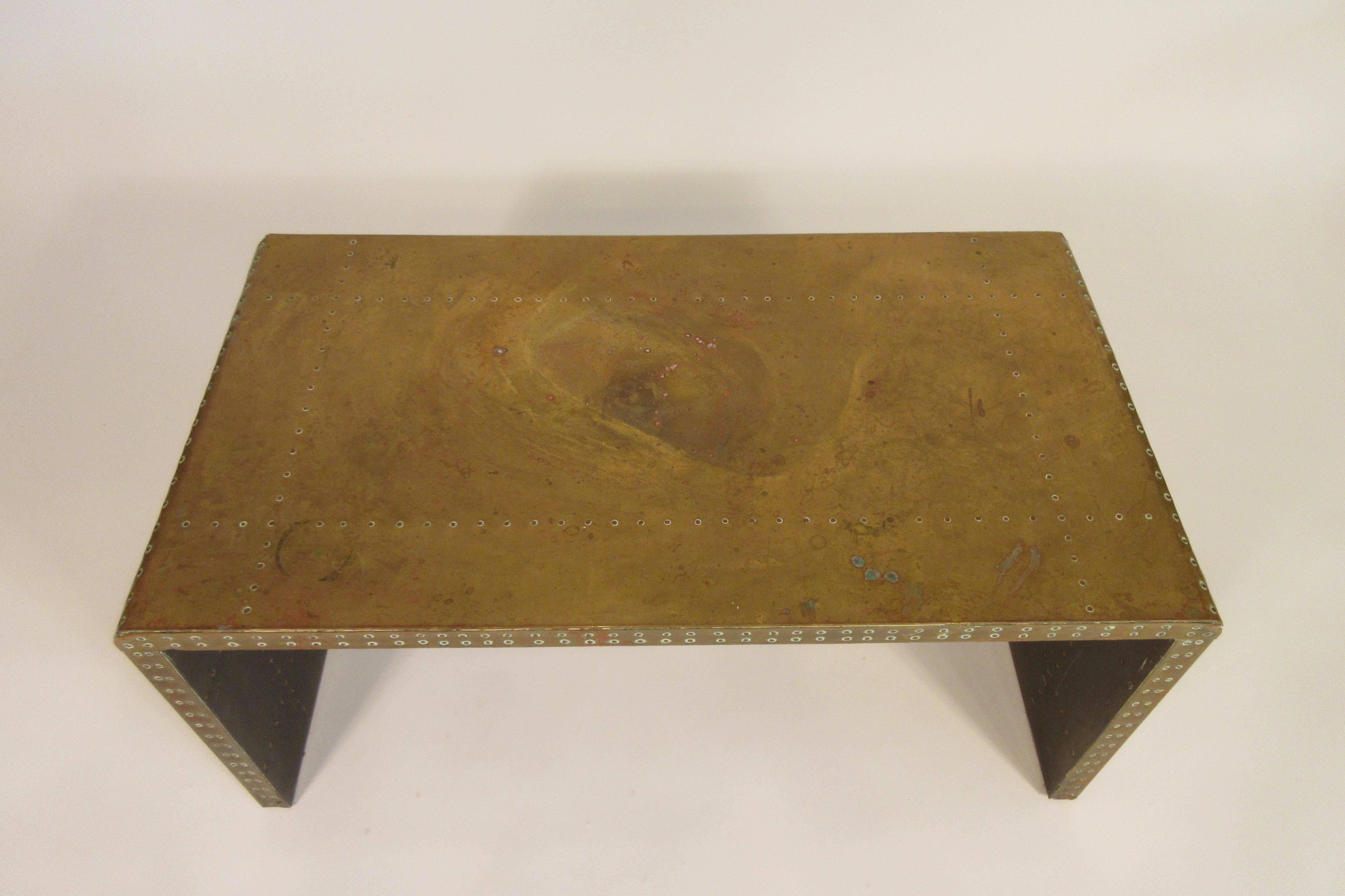 1960s Brass Nailhead Parsons Coffee Table In Good Condition In Tarrytown, NY