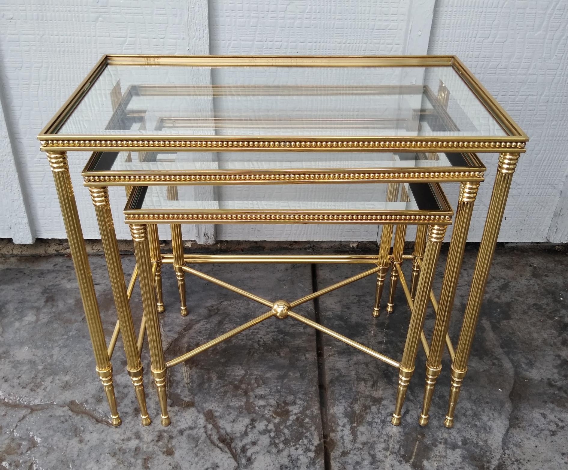 French 1960s Brass Nesting Table Set by Maison Jansen of France