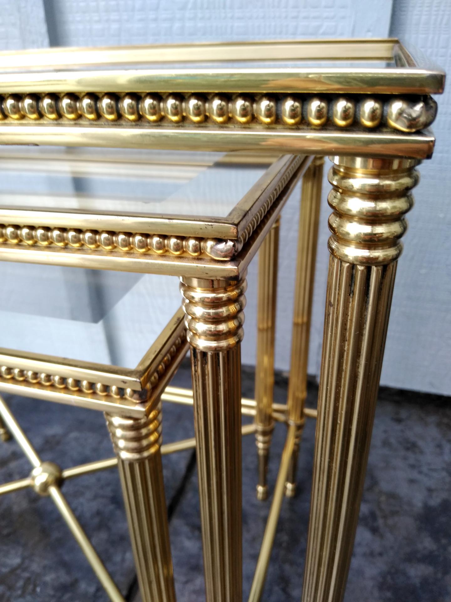 1960s Brass Nesting Table Set by Maison Jansen of France In Good Condition In Las Vegas, NV