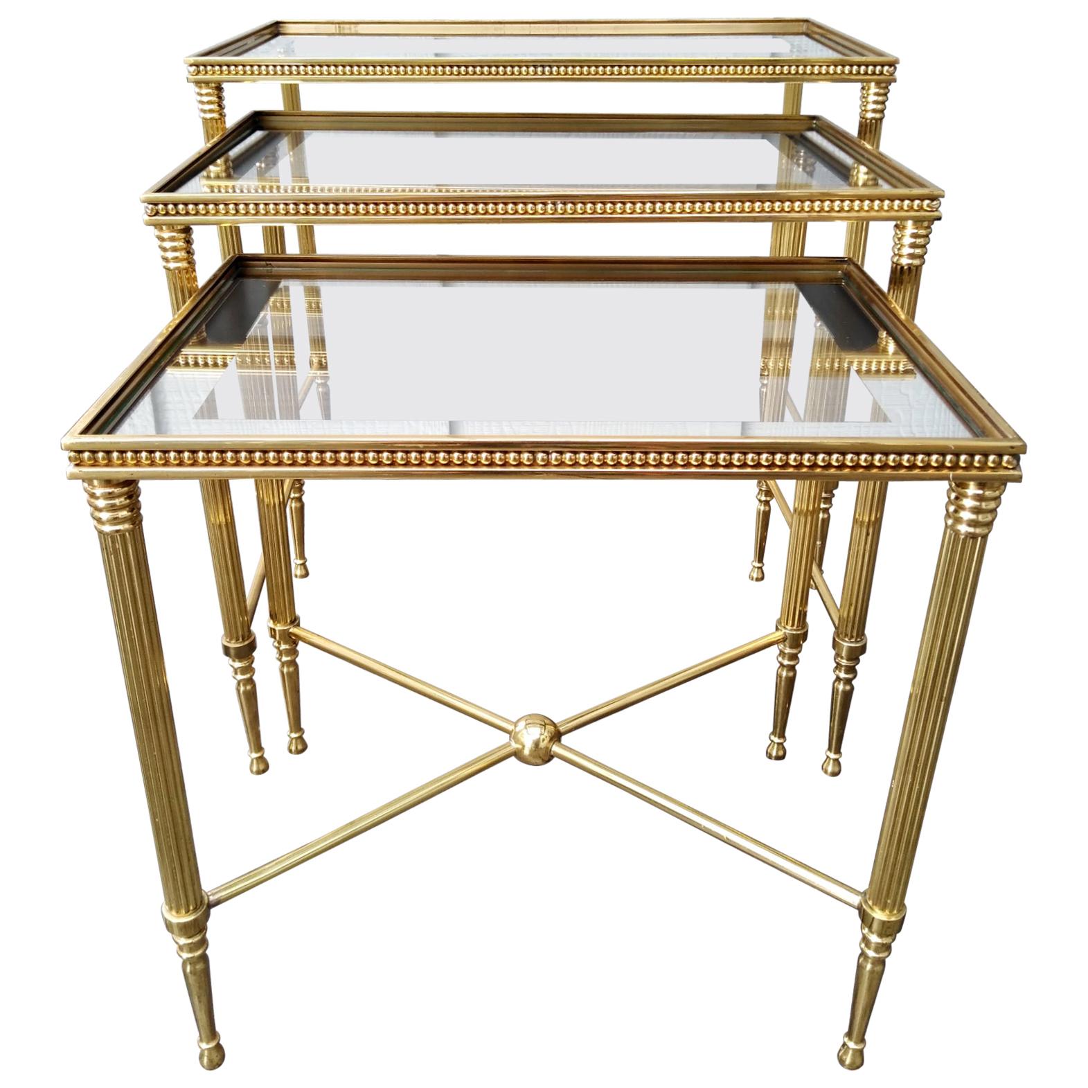 1960s Brass Nesting Table Set by Maison Jansen of France