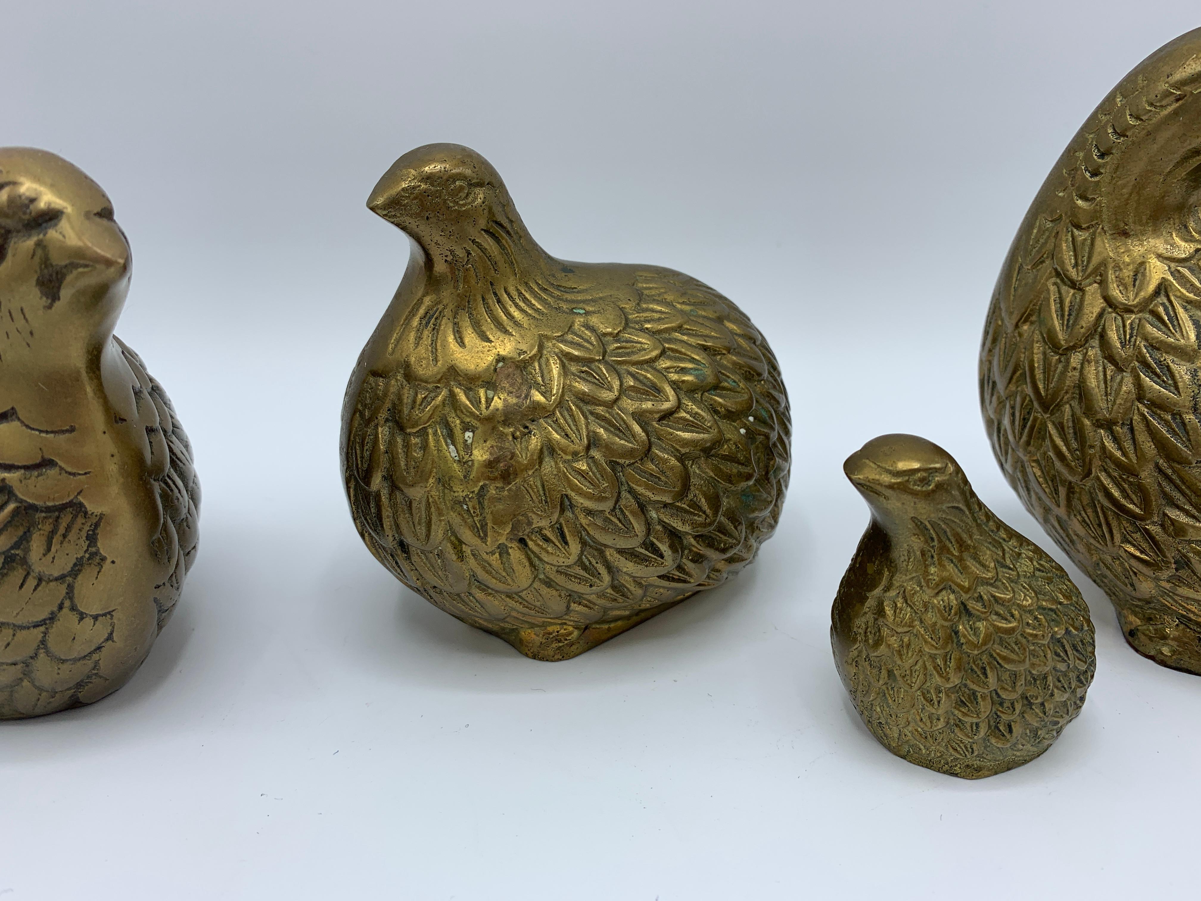 Mid-Century Modern 1960s Brass Quail Bird Sculptures, Set of 4