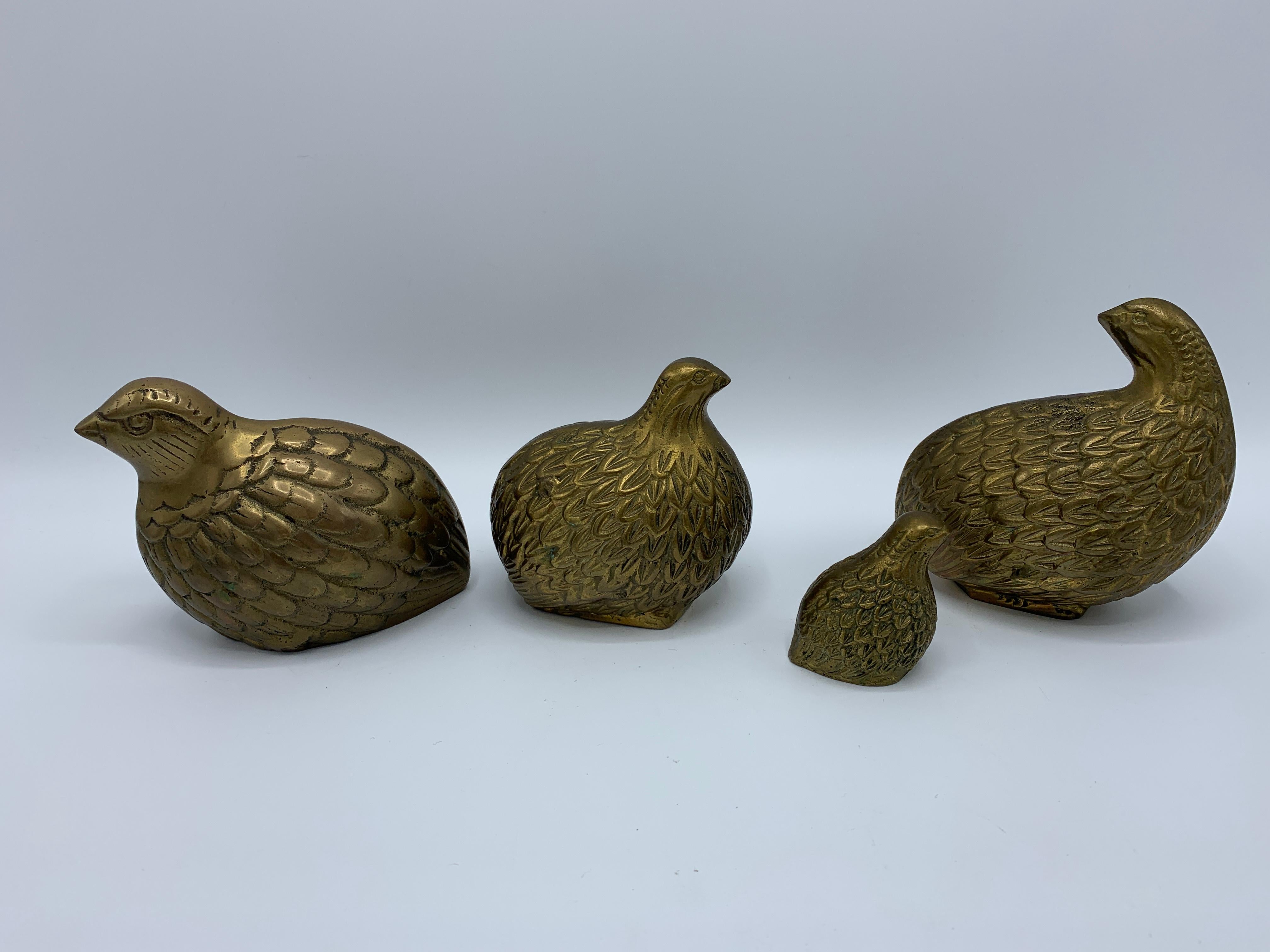 20th Century 1960s Brass Quail Bird Sculptures, Set of 4