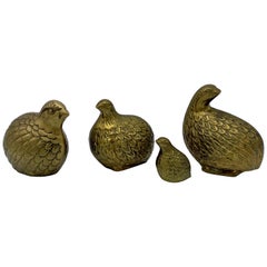 Vintage 1960s Brass Quail Bird Sculptures, Set of 4