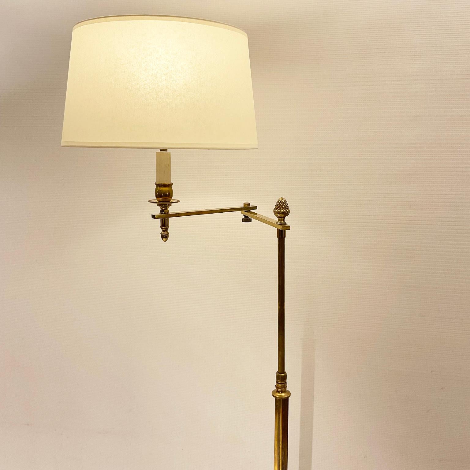 Neoclassical 1960s Brass Reading Floor Lamp or 