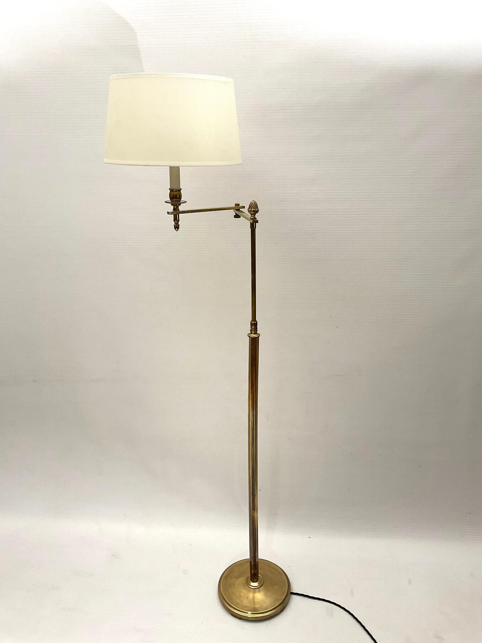 Hand-Crafted 1960s Brass Reading Floor Lamp or 