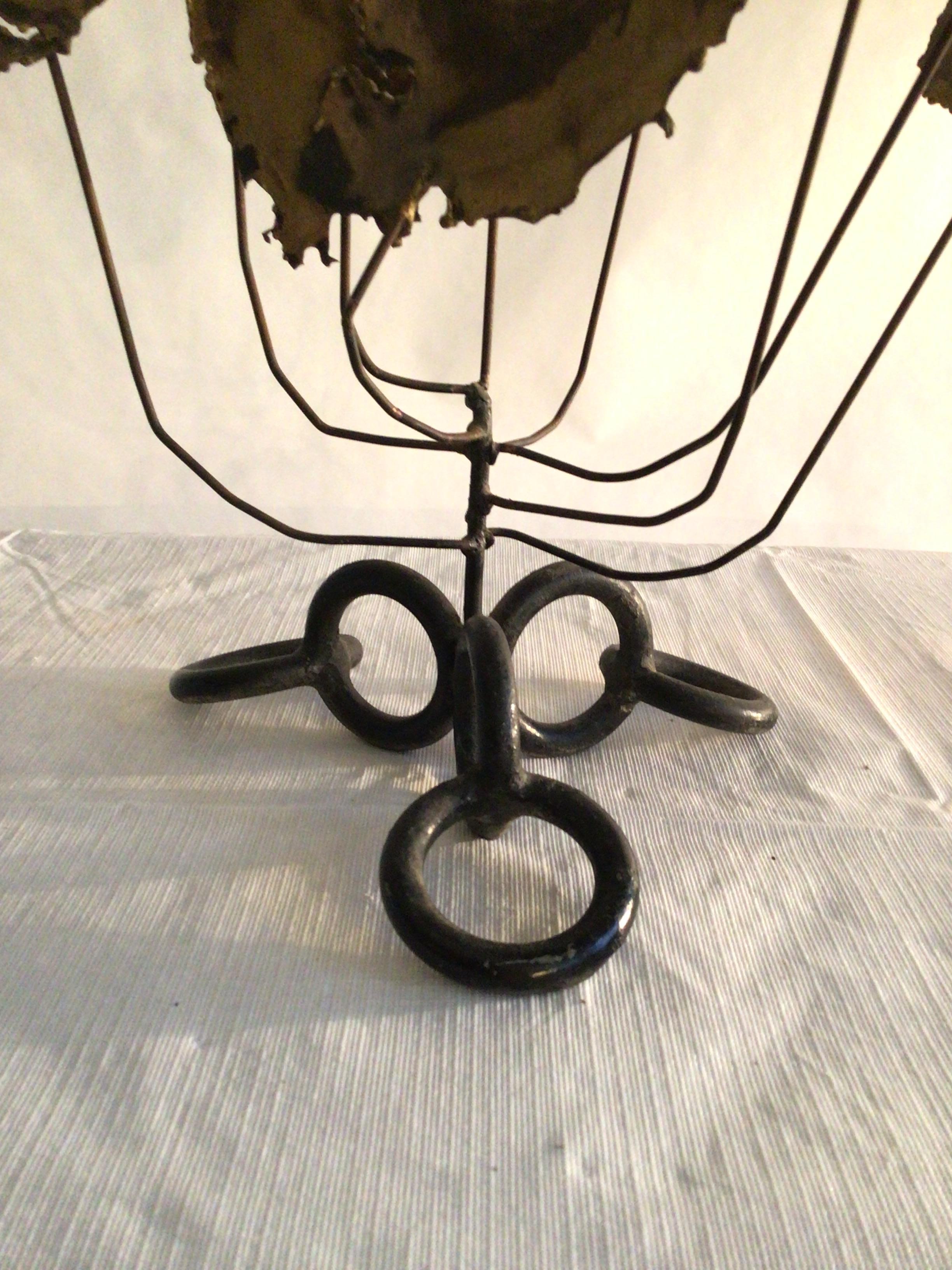 1960s Brass Sculpture on Chain Link Iron Base For Sale 1