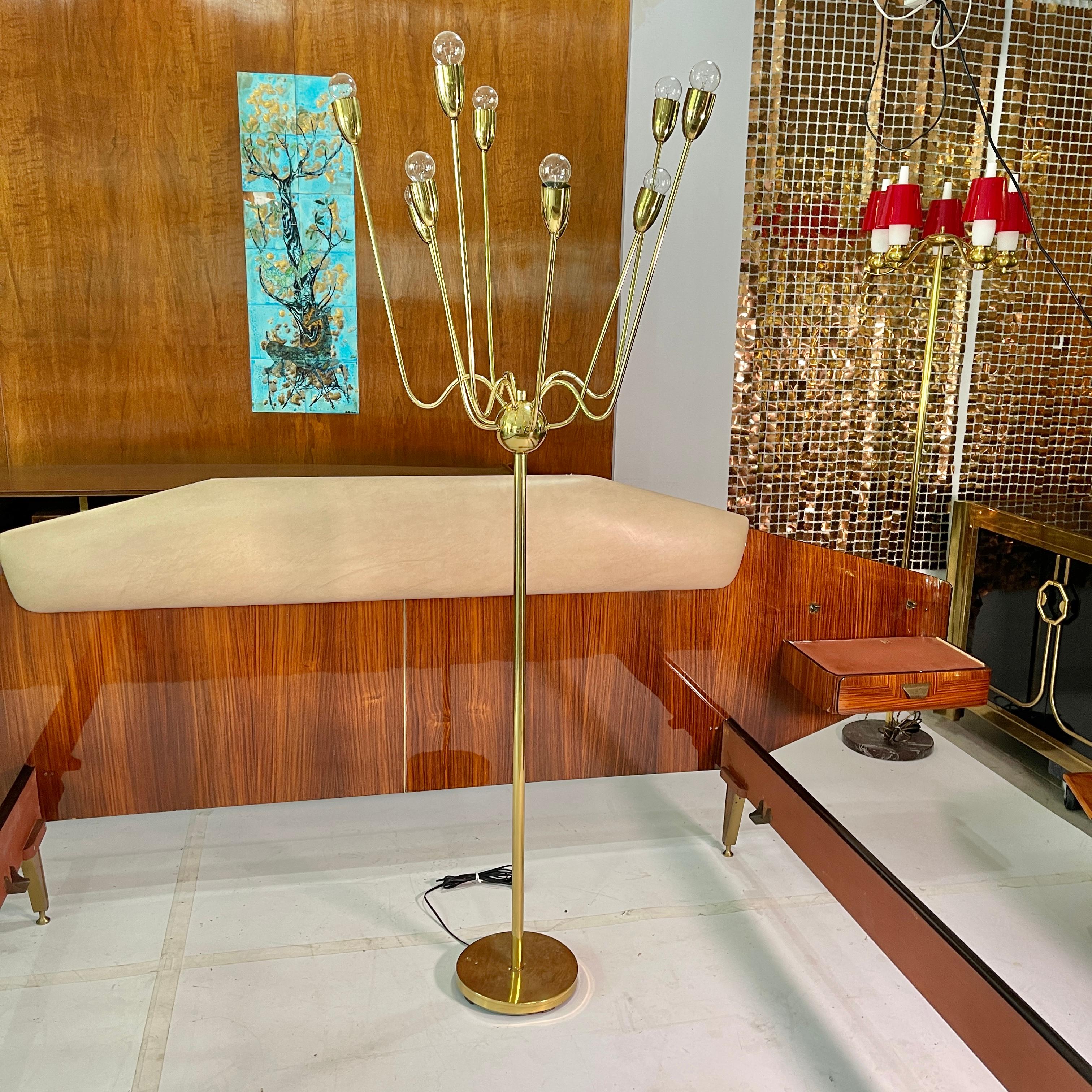 American 1960's Brass Sputnik Floor Lamp For Sale
