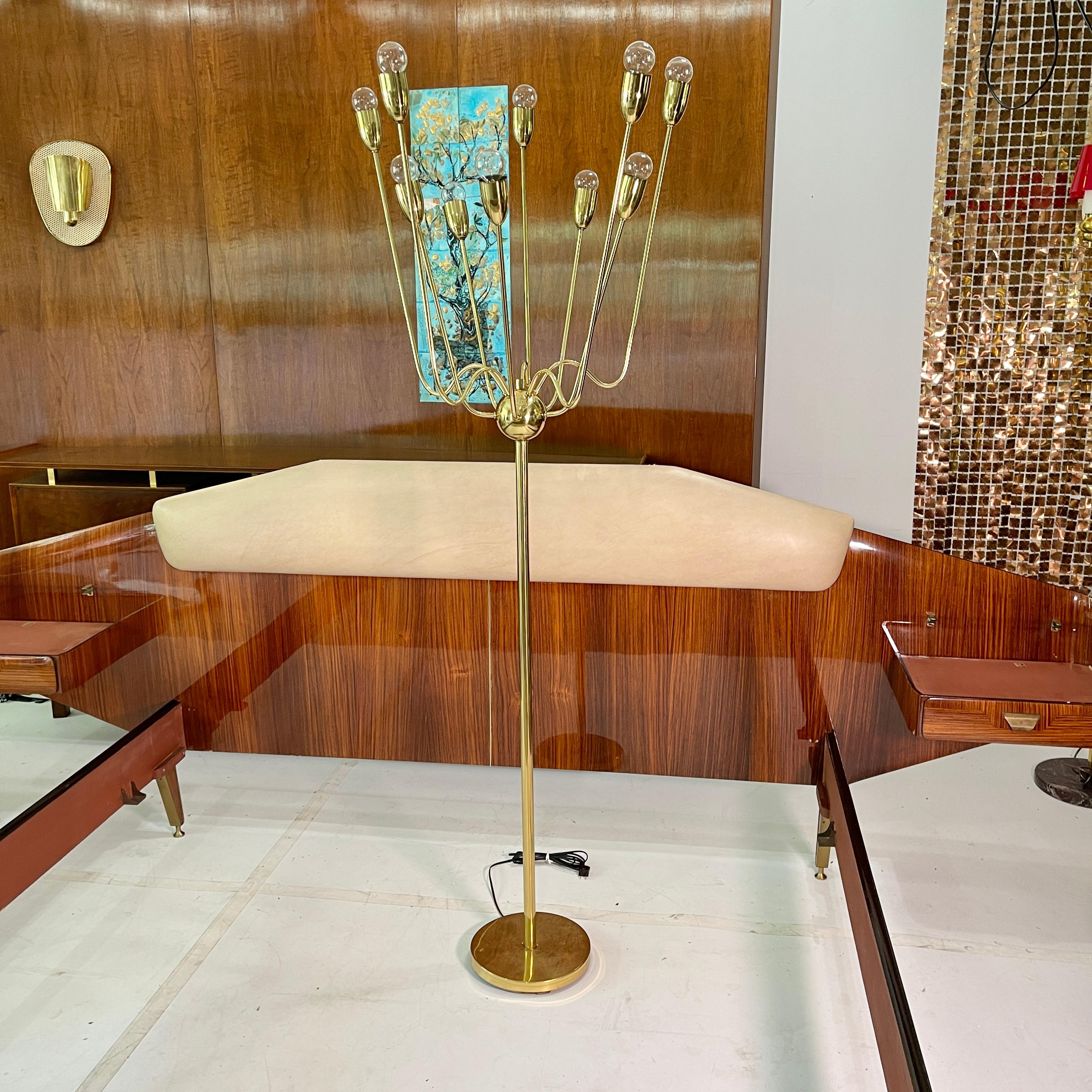 1960's Brass Sputnik Floor Lamp In Good Condition For Sale In Hanover, MA