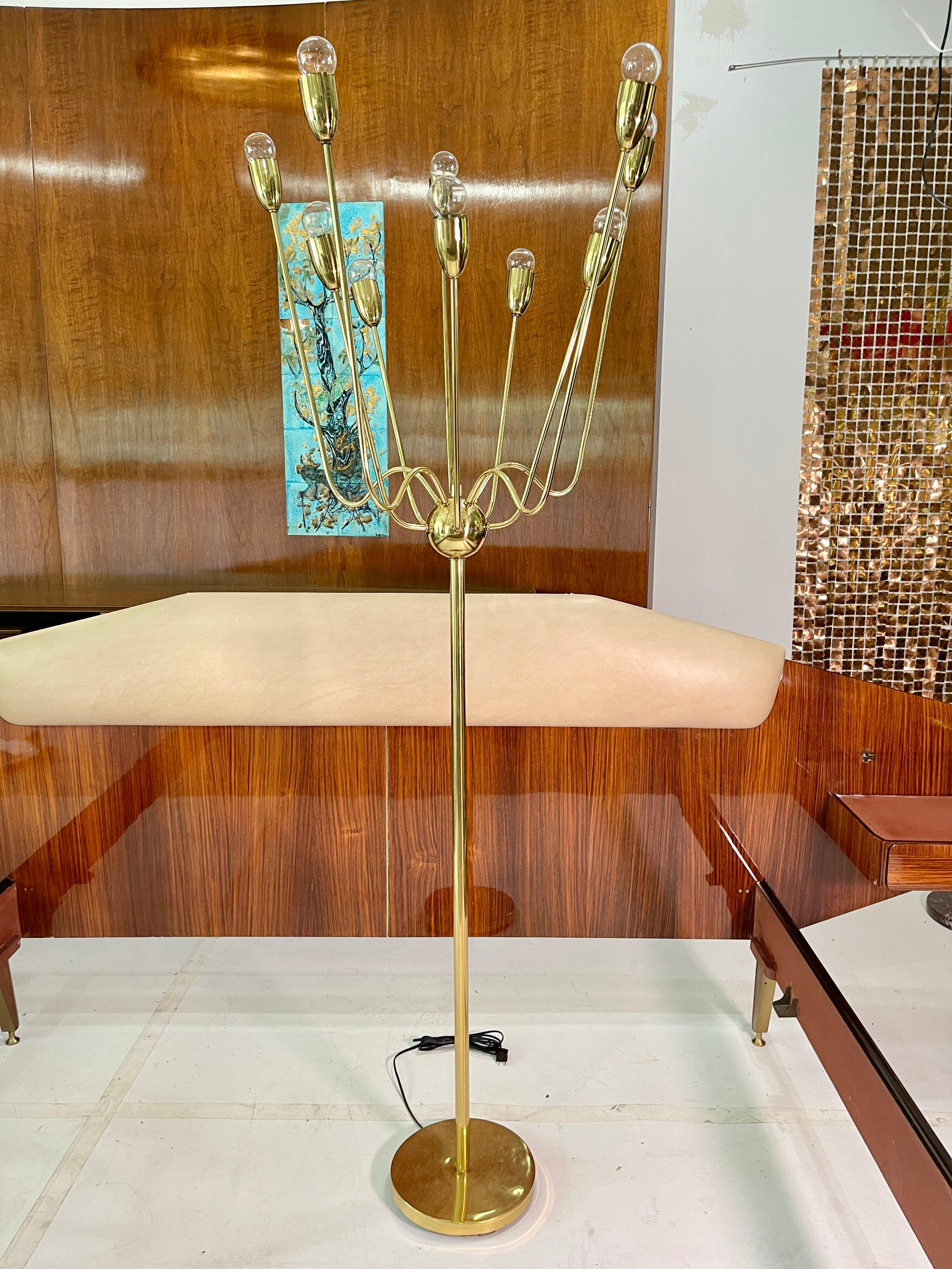 Sputnik-Stehlampe aus Messing aus den 1960er Jahren (Mitte des 20. Jahrhunderts) im Angebot