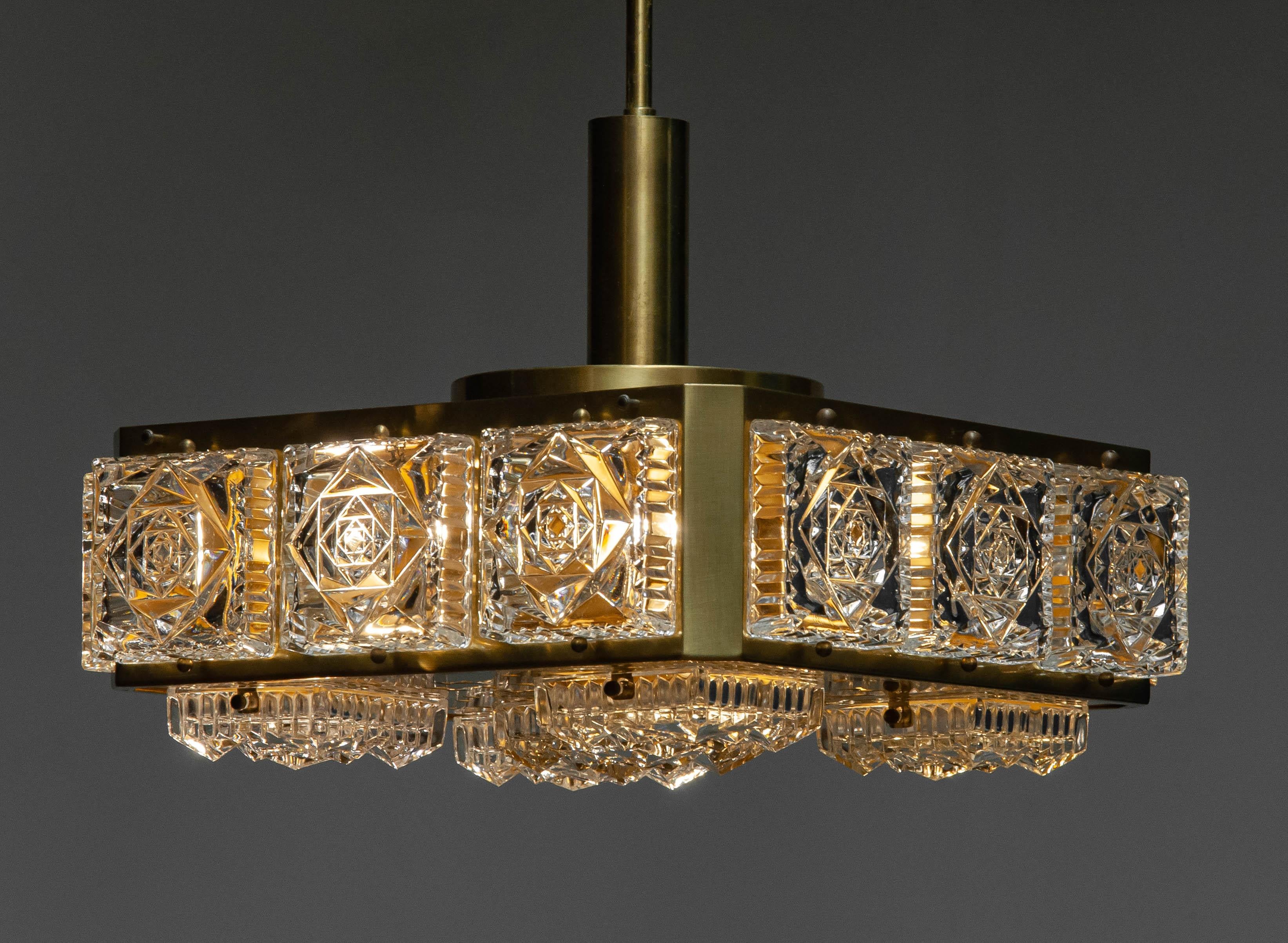 Mid-Century moderno Lampada da soffitto quadrata in ottone del 1960 di Boréns Borås in vendita