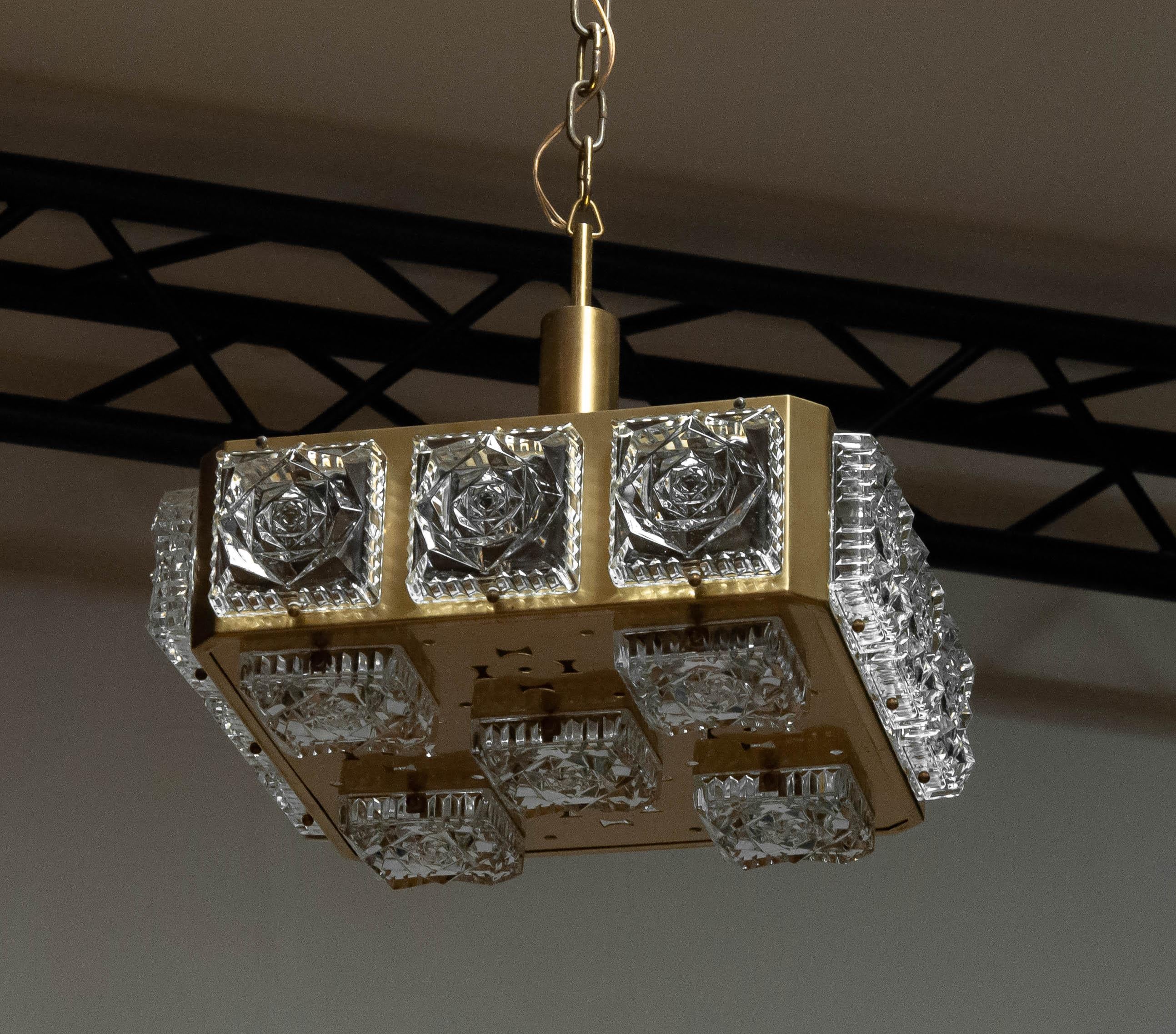 Lampada da soffitto quadrata in ottone del 1960 di Boréns Borås in vendita 2