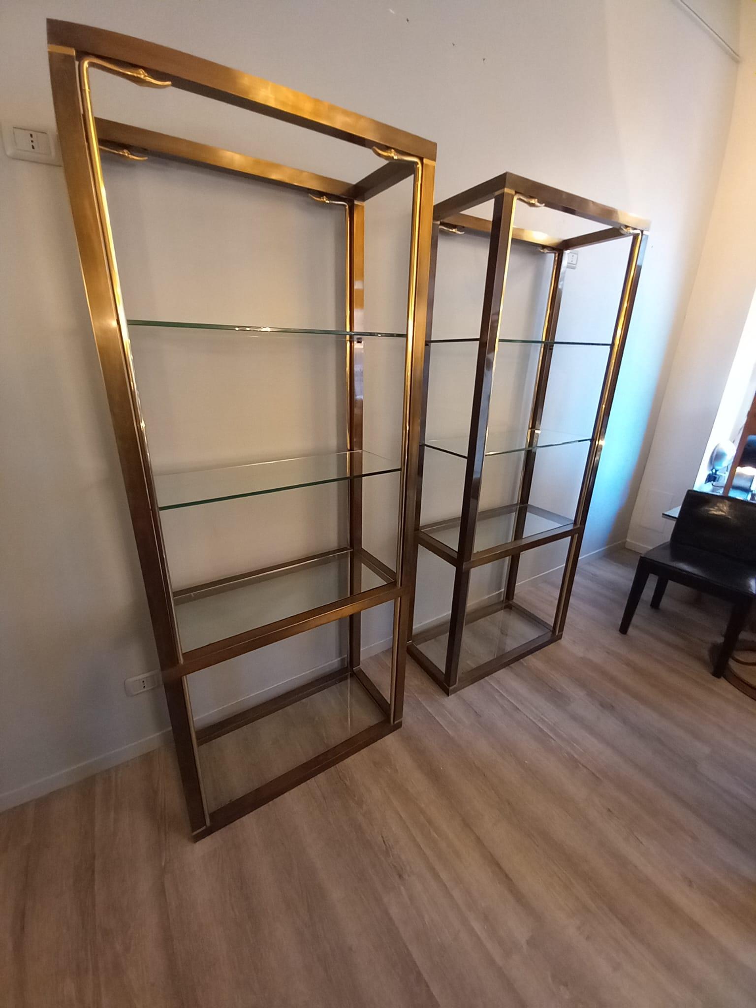 1960s Brass Swans Bookcases Room Dividers Set of 2 For Sale 2