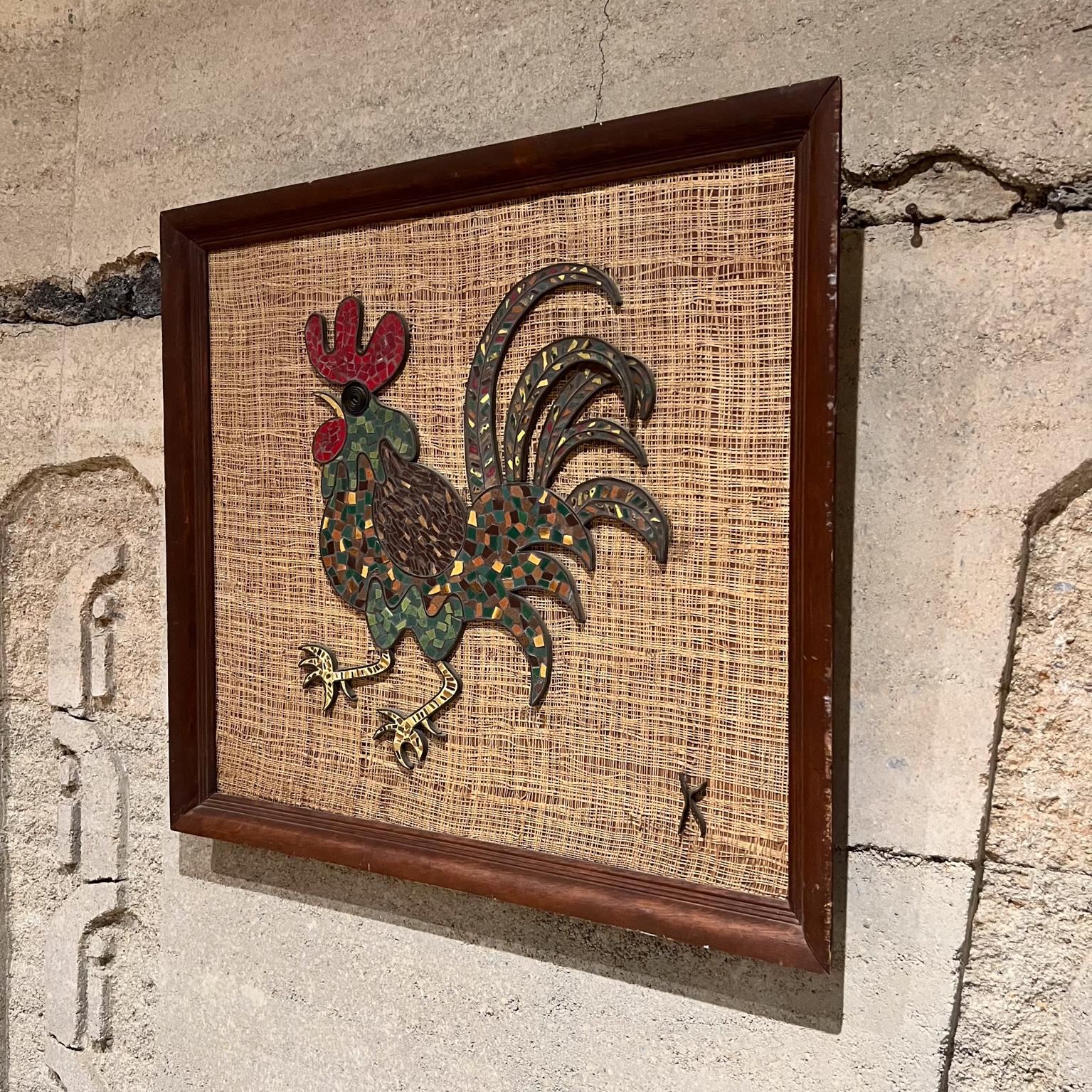 1960er Jahre Messing Kachel Hahn Wandkunst Mixed Media Signiert K (amerikanisch) im Angebot