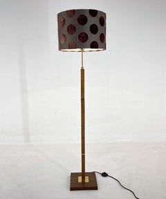 1960s Brass & Wood Floor Lamp, Denmark, Restored
