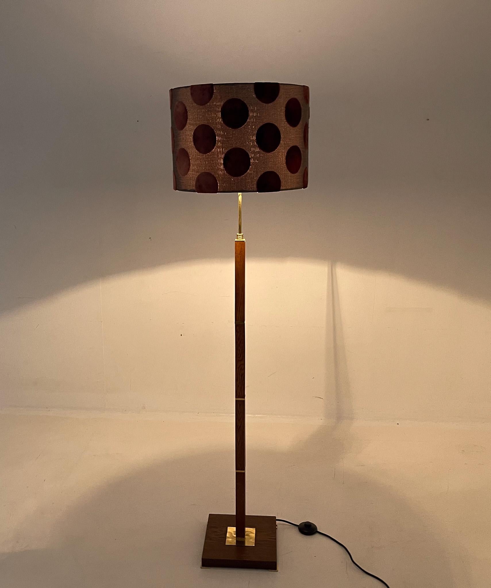 Mid-Century Modern 1960s Brass & Wood Floor Lamp, Denmark, Restored For Sale