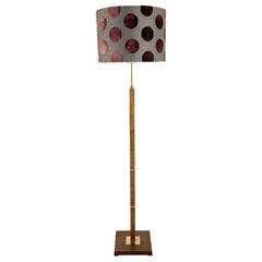 1960s Brass & Wood Floor Lamp, Denmark, Restored