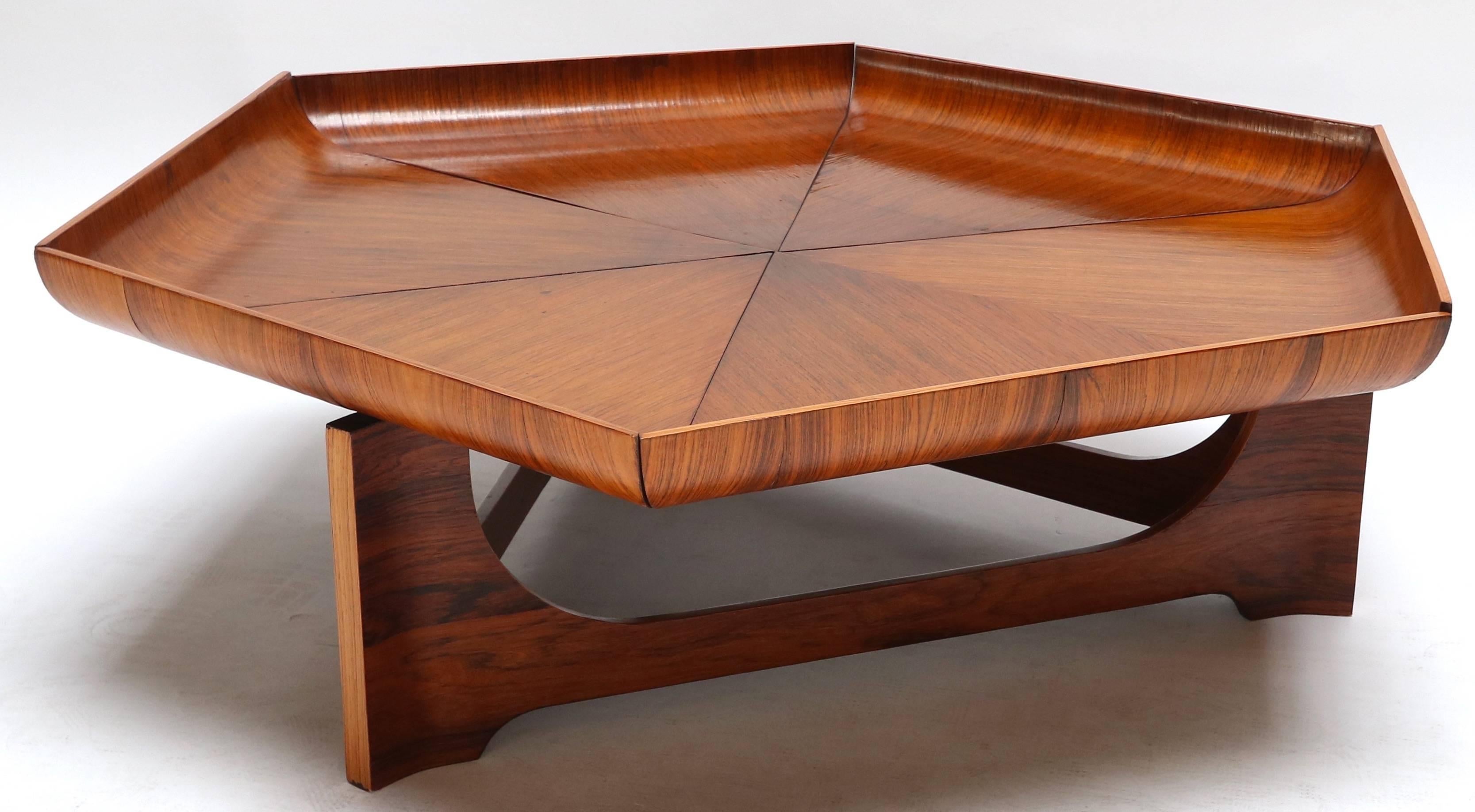 1960s hexagonal Brazilian jacaranda coffee table by Jorge Zalszupin.