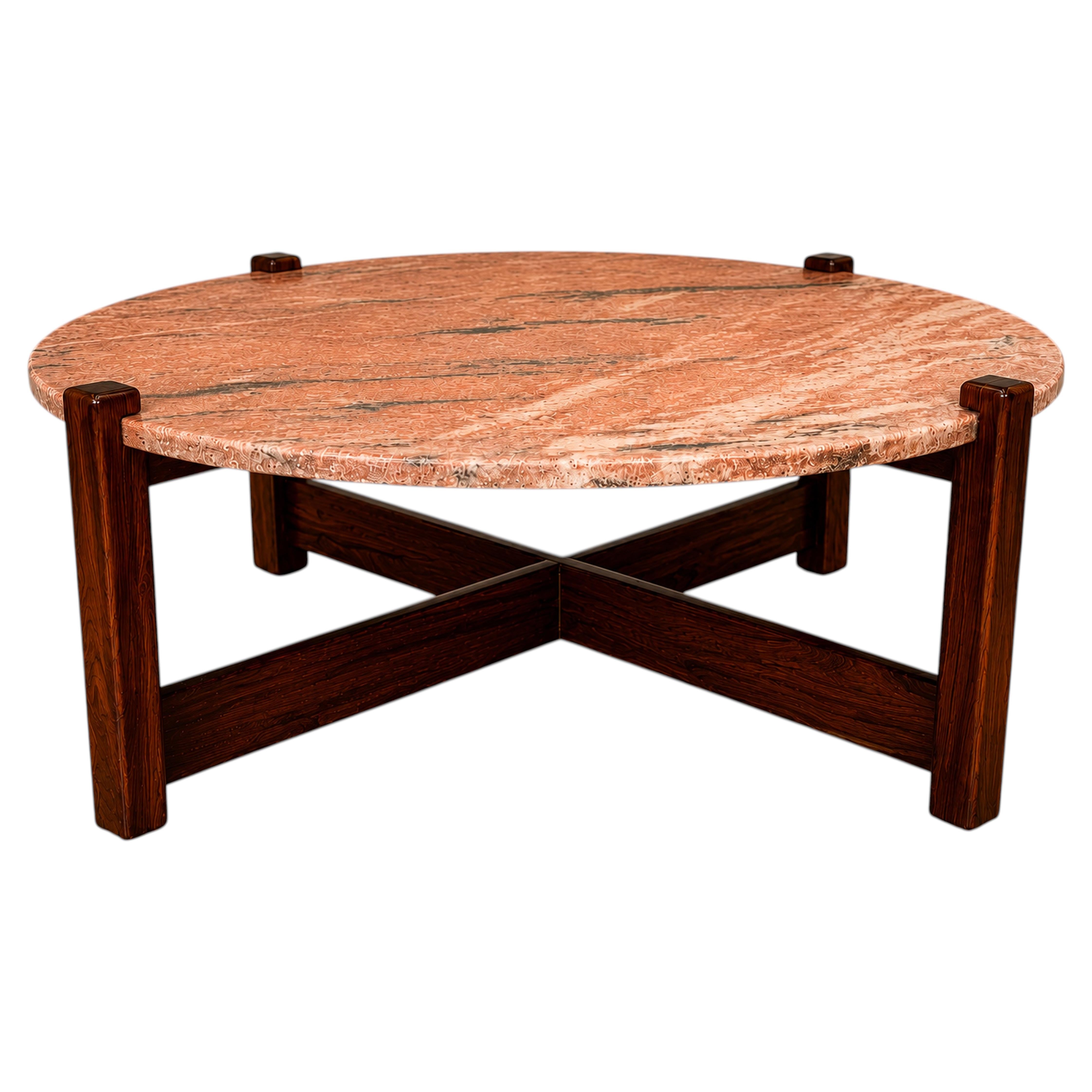 1960s Brazilian Modern Coffee Table by Fátima, Rosewood & Pink Granite