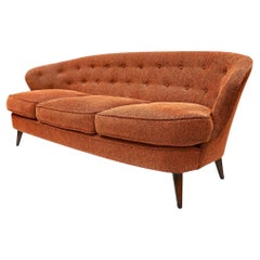 1960's Brazilian Modern Sofa “Concha” in Hardwood & Fabric, by Joaquim Tenreiro