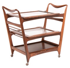 1960s Brazilian Rosewood and Glass Giuseppe Scapinelli Drinks Trolley Bar Cart