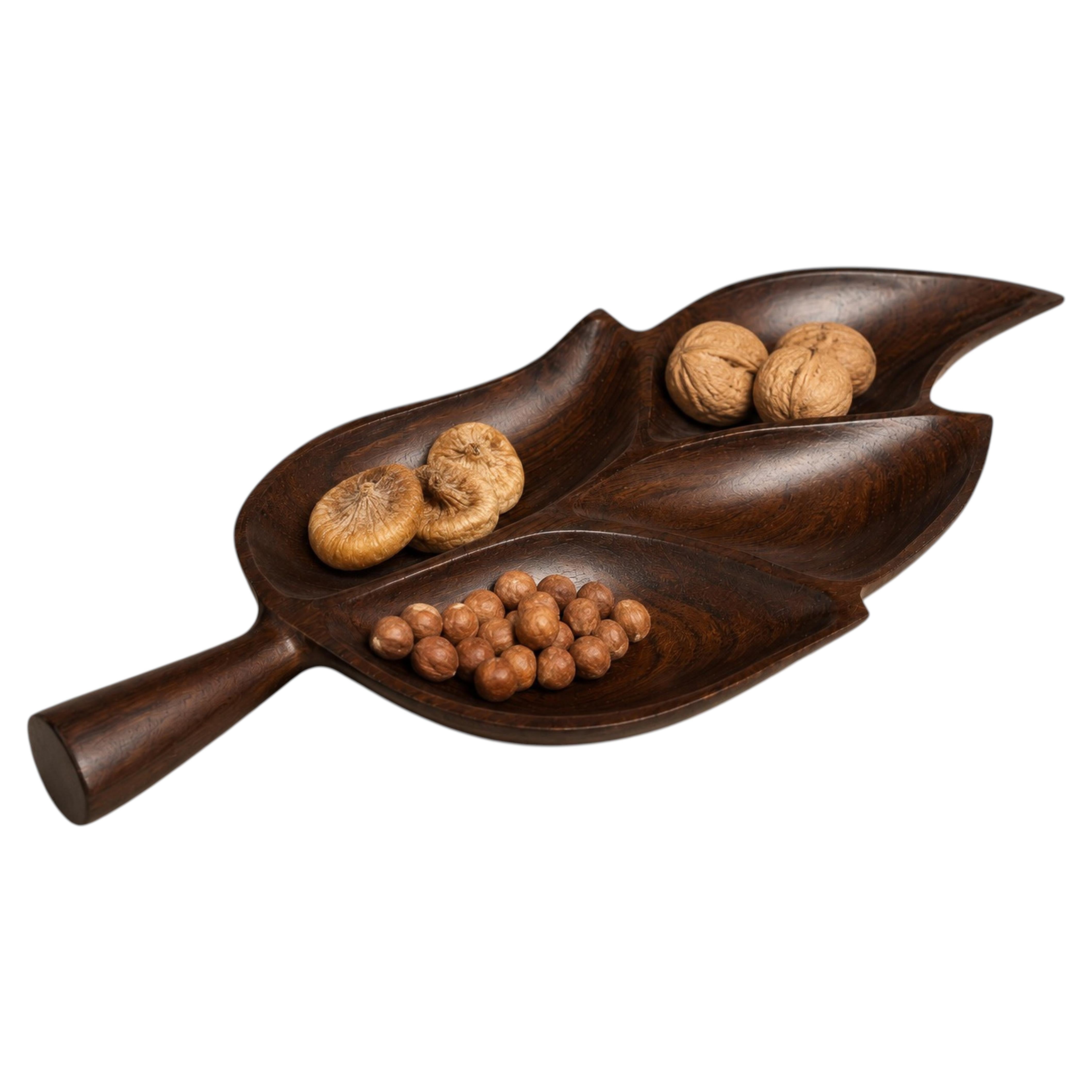 1960s Brazilian Rosewood Leaf-Form Serving Tray / Hand Carved Decorative piece