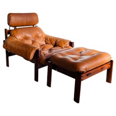 1960s Brazilian Rosewood Percival Lafer Leather Lounge Chair & Ottoman