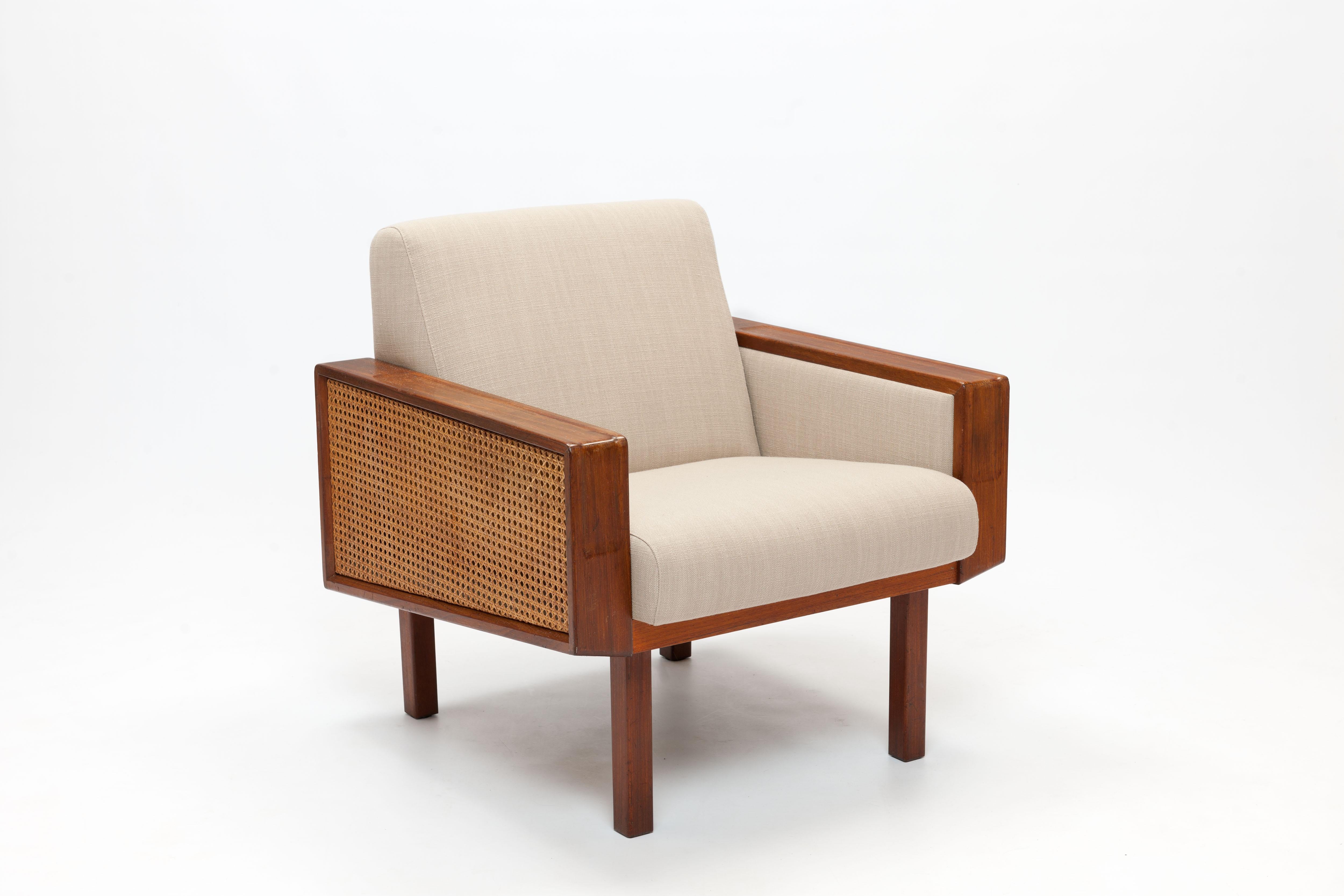 Mid-Century Modern 1960s 'Brazilian' Teak and Cane Armchair in the Manner of Celina Decorações