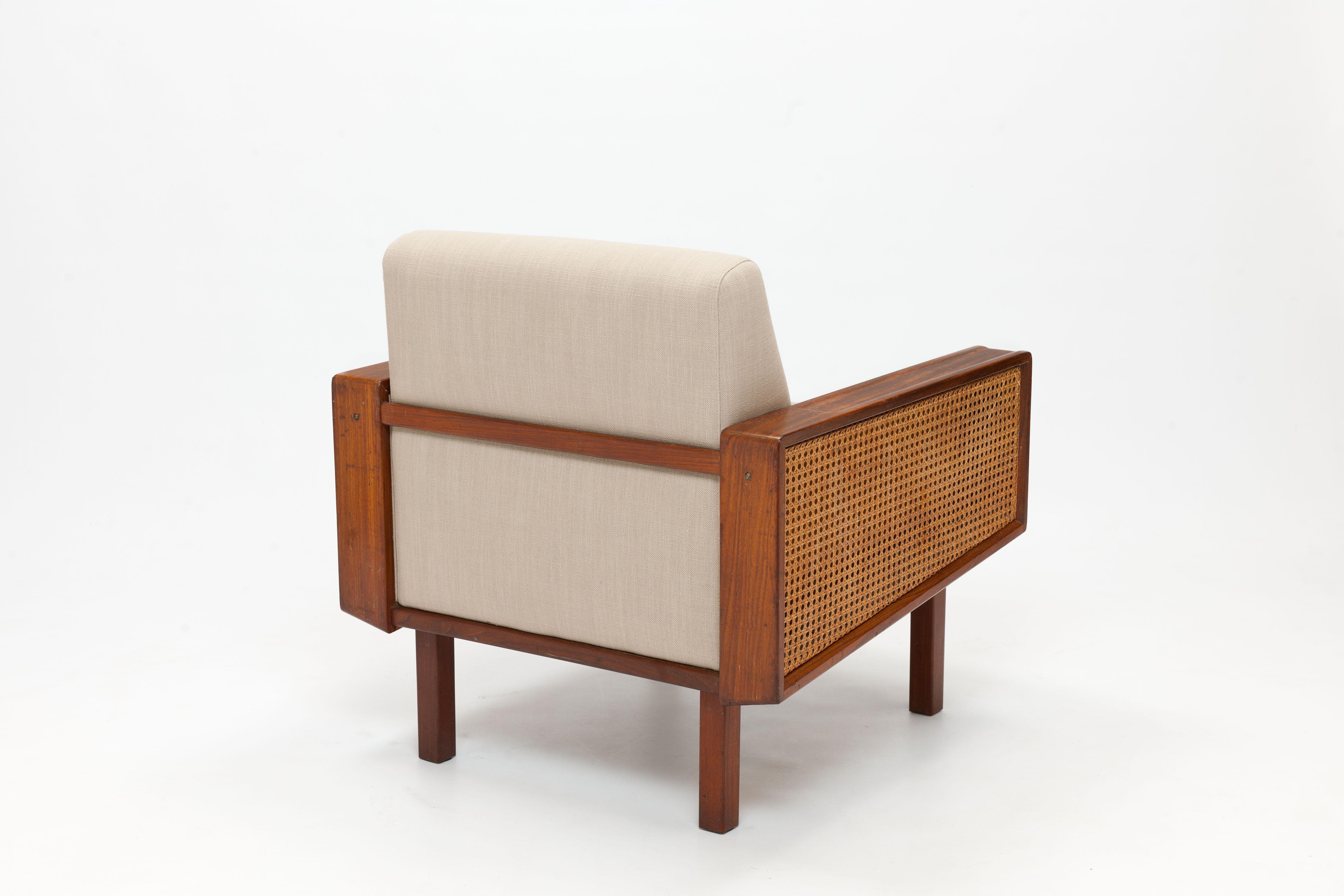 Mid-20th Century 1960s 'Brazilian' Teak and Cane Armchair in the Manner of Celina Decorações