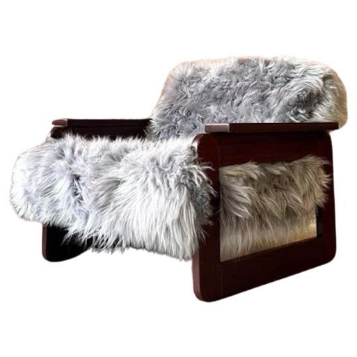 1960’s Brazilian Wood and Icelandic Sheepskin MP185 Chair by Percival Lafer For Sale