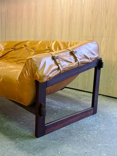 1960s Brazilian Wood and Leather MP91 Sofa by Percival Lafer