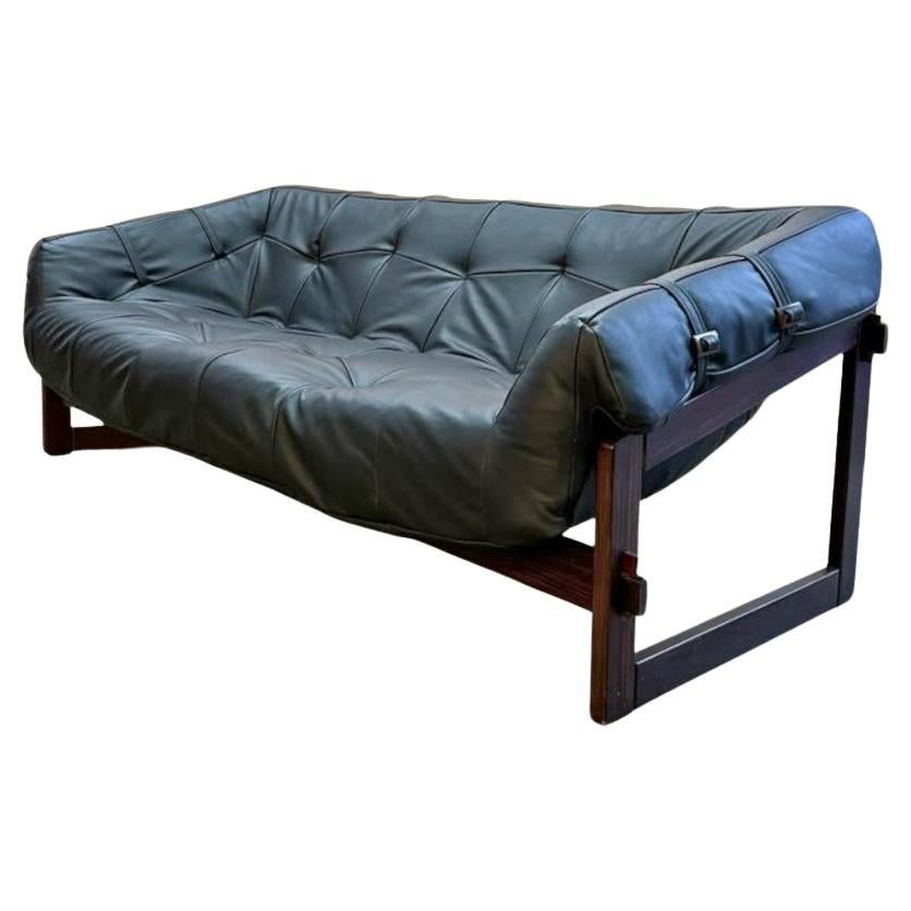 1960s Brazilian Wood and Leather MP91 Sofa by Percival Lafer For Sale