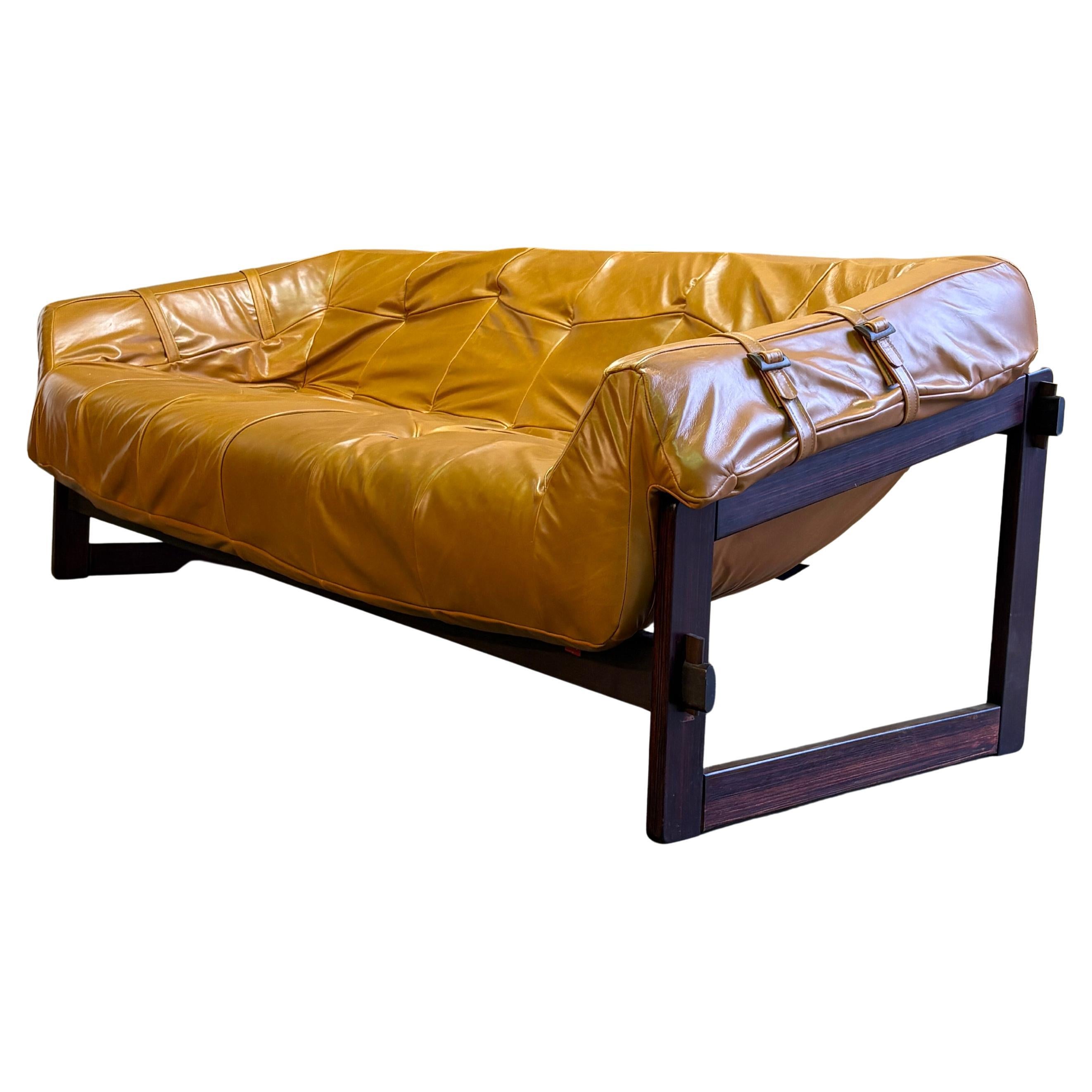 1960s Brazilian Wood and Leather MP91 Sofa by Percival Lafer