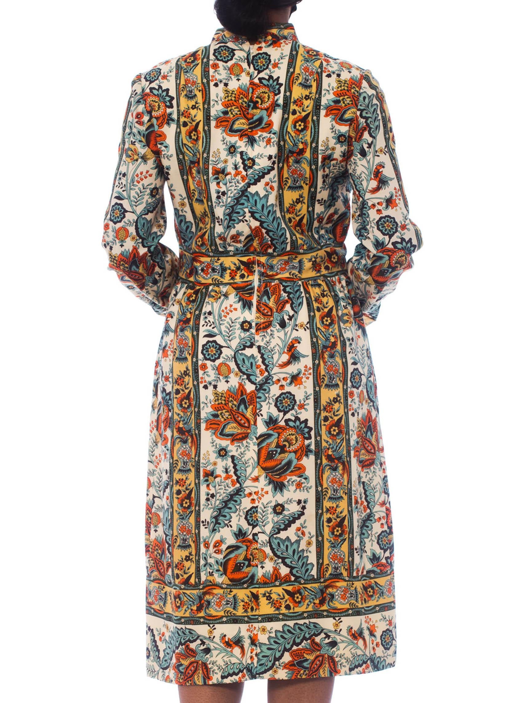 1960'S Brenner Couture Wool Twill Indian Floral Print Dress 1