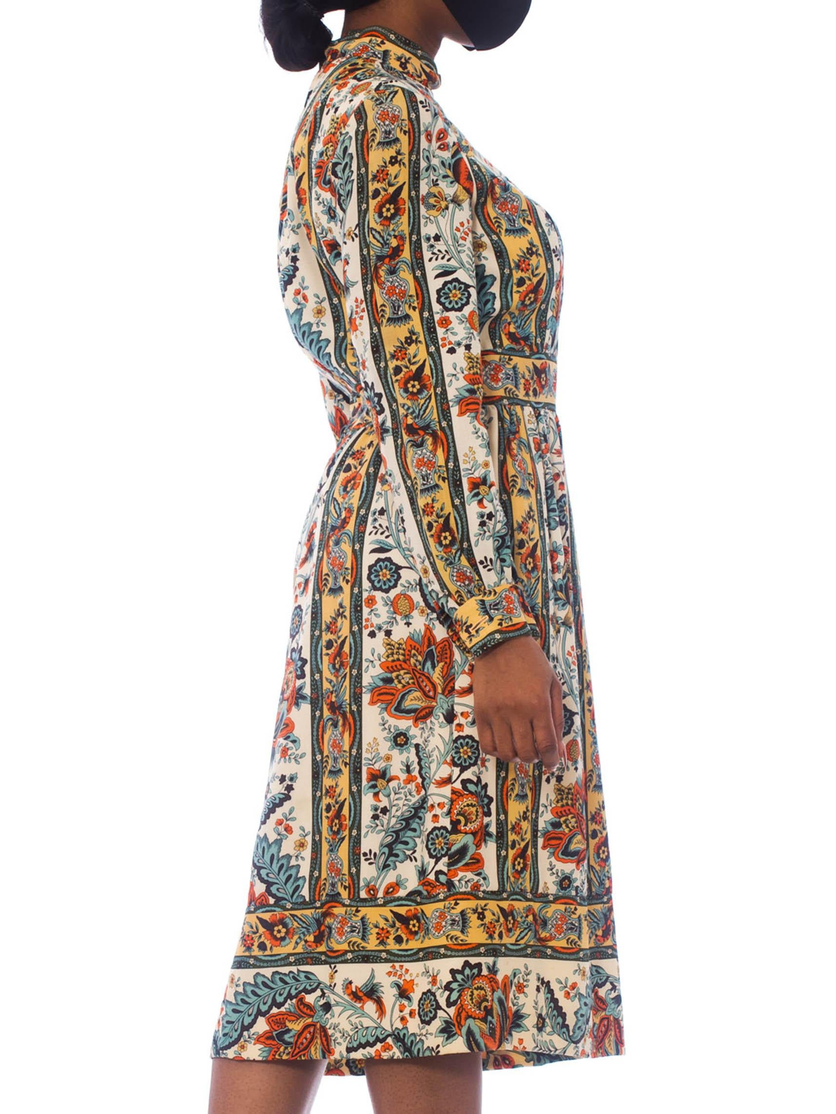 1960'S Brenner Couture Wool Twill Indian Floral Print Dress 2