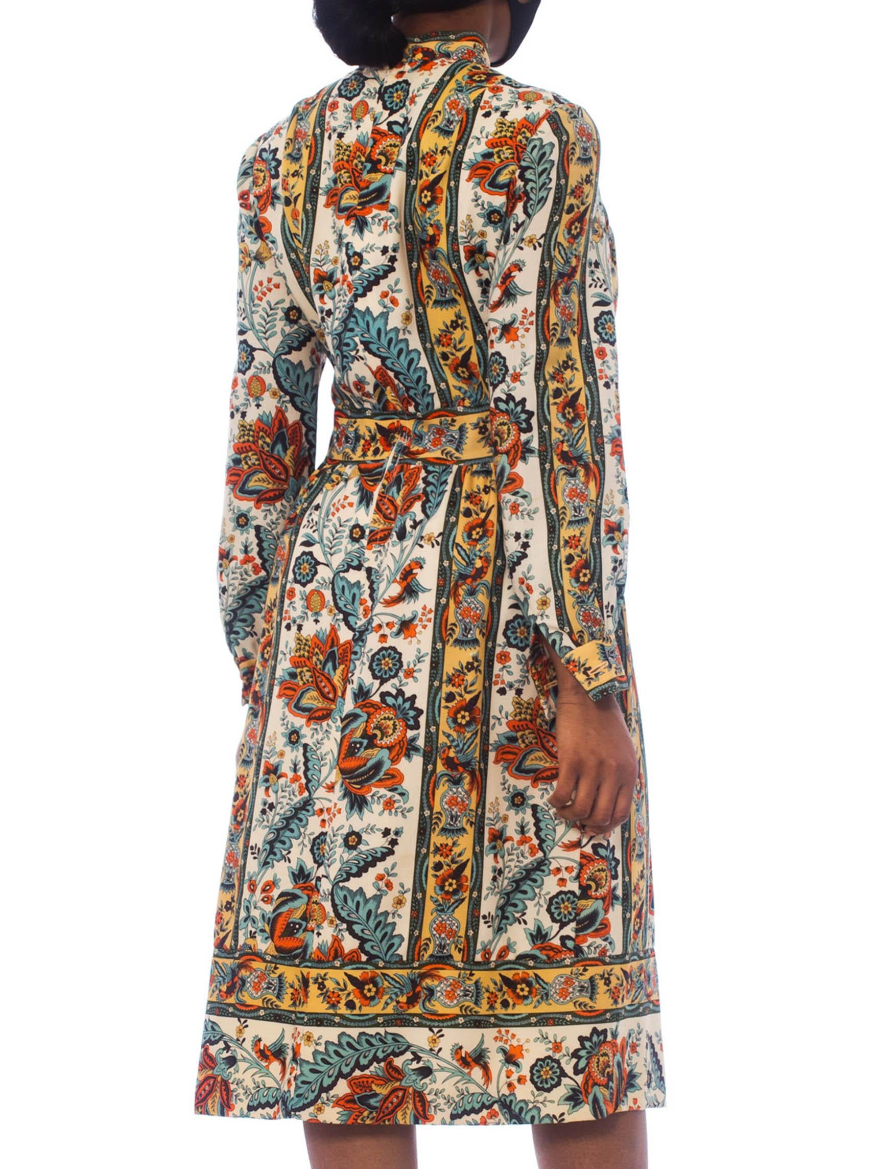 1960'S Brenner Couture Wool Twill Indian Floral Print Dress 3